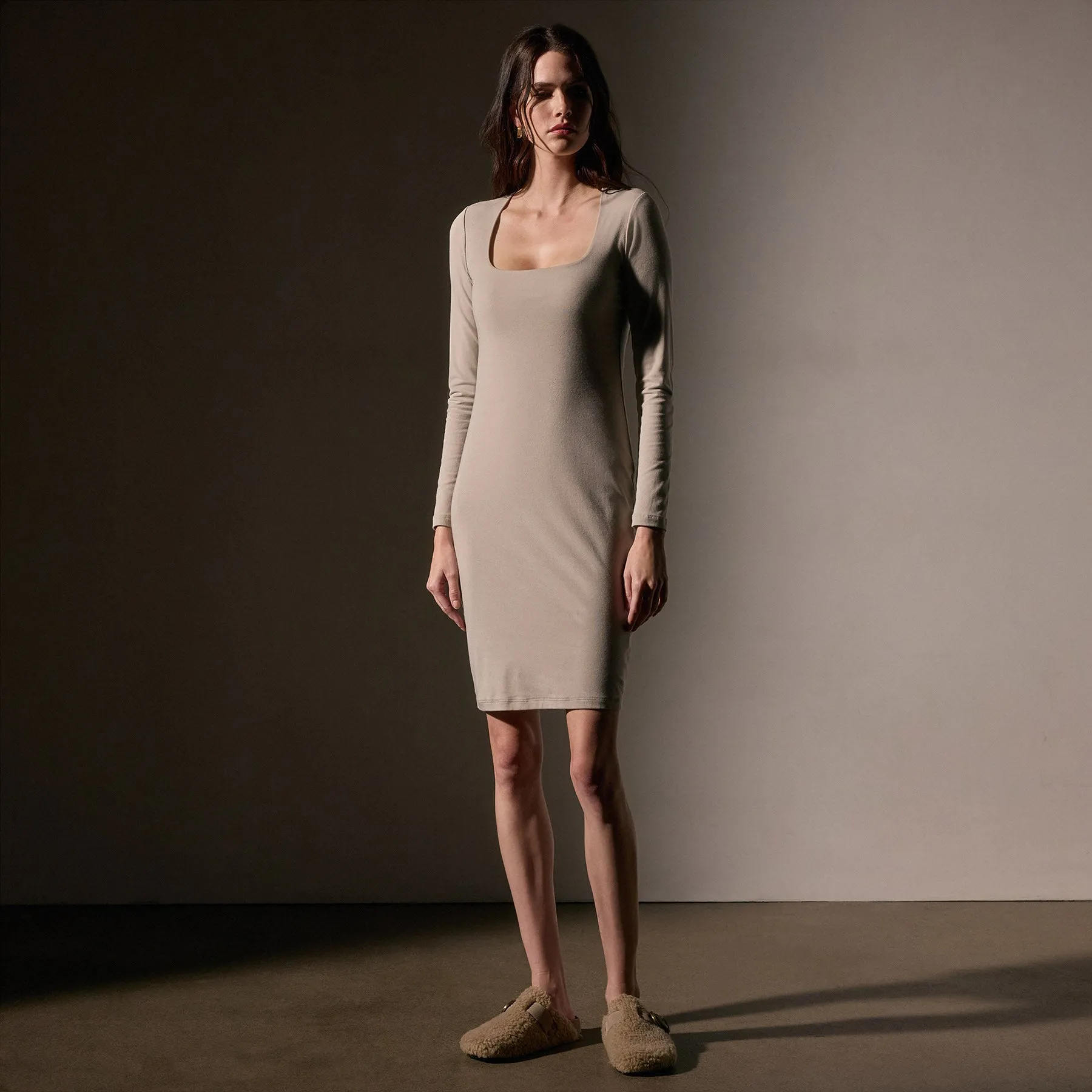 Stretch Lotus Open Neck Dress - Tan sold by James Perse product image thumbnail 3