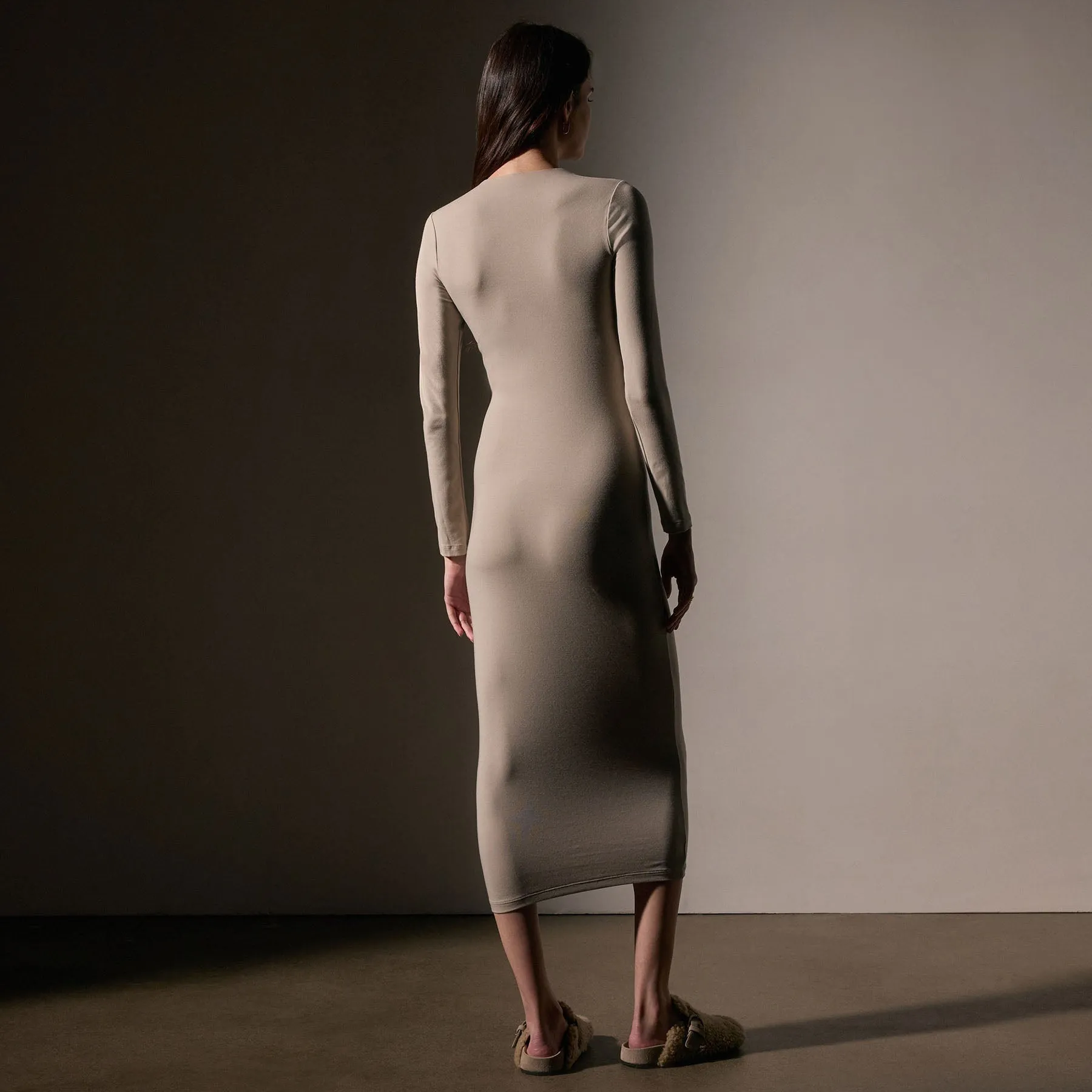 Stretch Lotus Deep V Dress - Tan sold by James Perse product image thumbnail 4