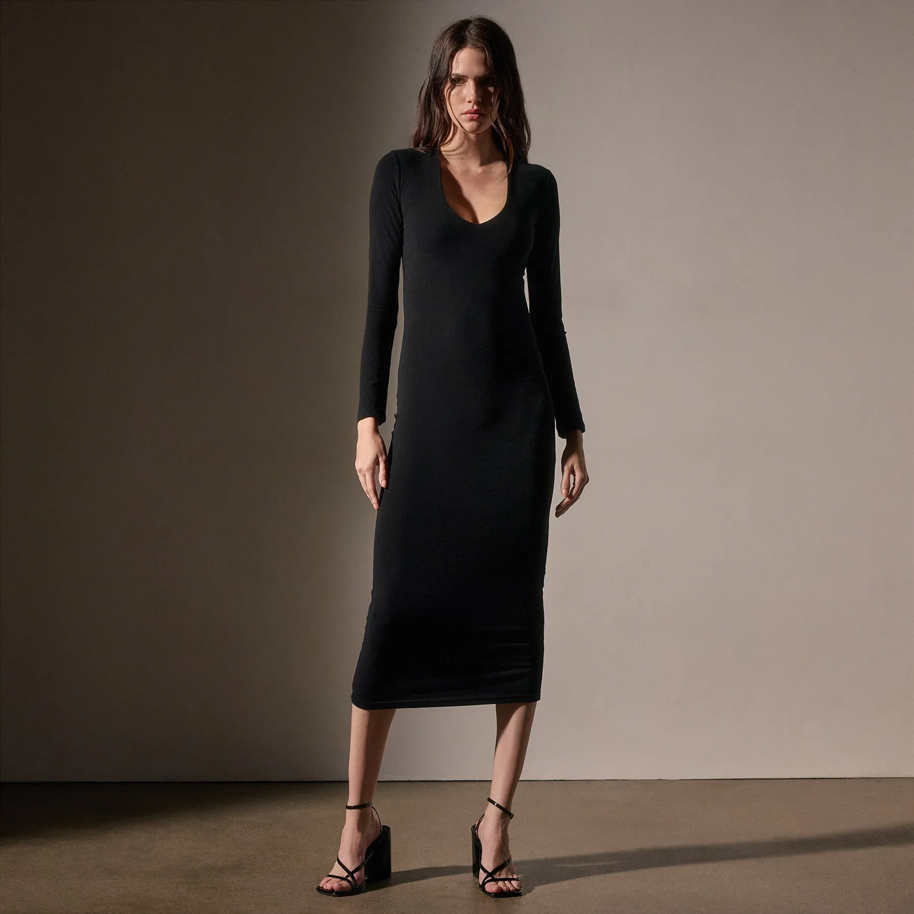 Stretch Lotus Deep V Dress - Black sold by James Perse product image thumbnail 3