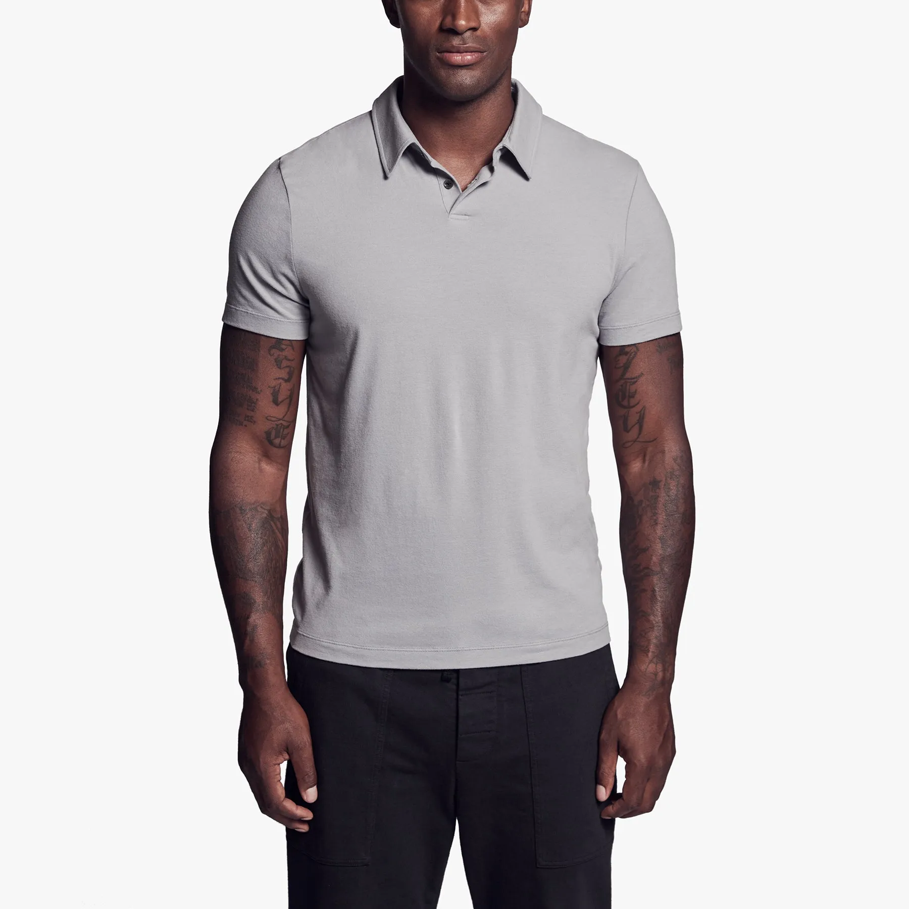 Brushed Stretch Jersey Polo - Silver Grey sold by James Perse