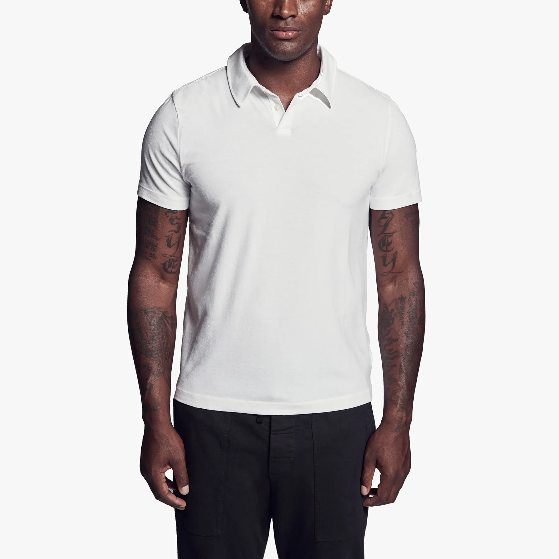 Brushed Stretch Jersey Polo - White sold by James Perse