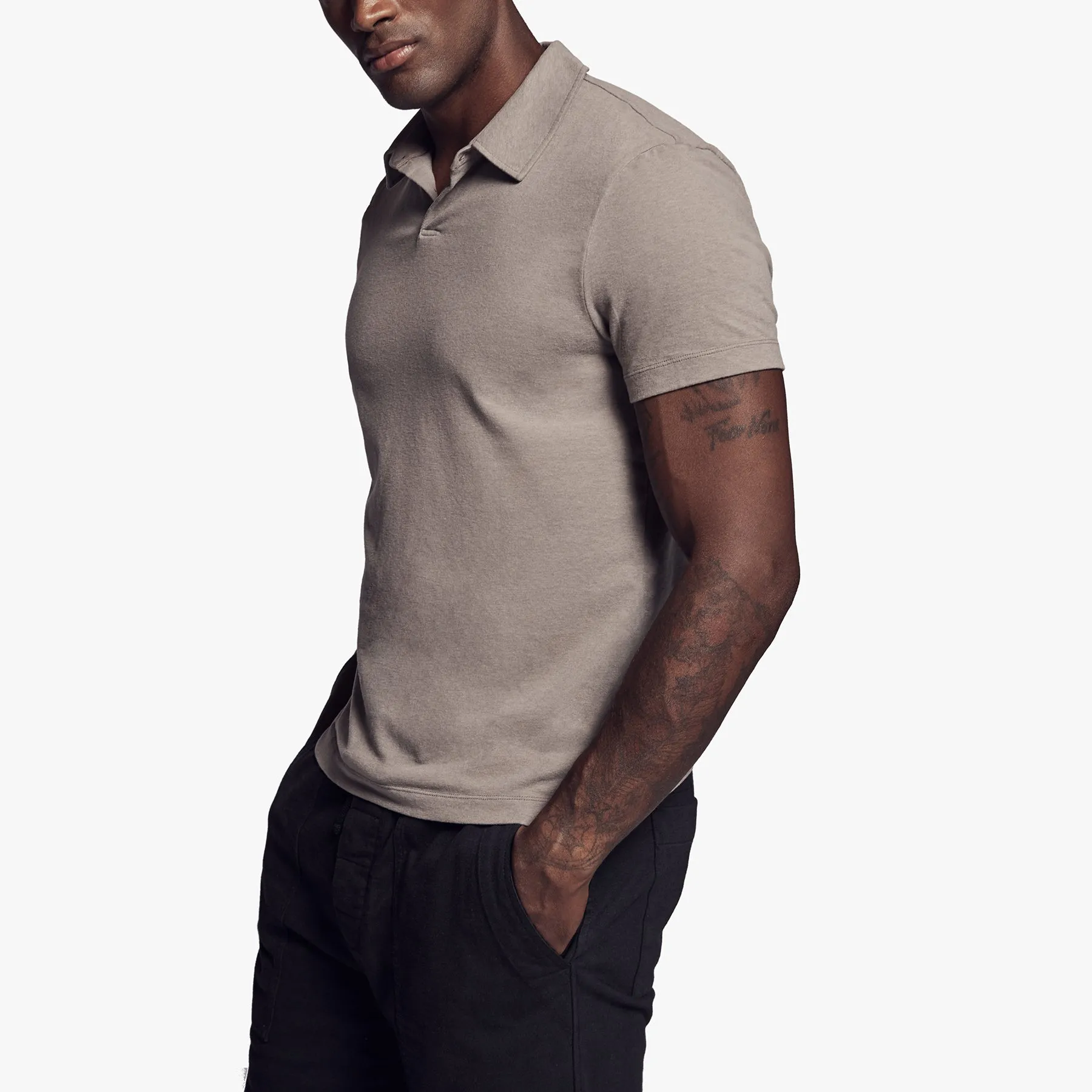 Brushed Stretch Jersey Polo - Warm Stone sold by James Perse product image thumbnail 3