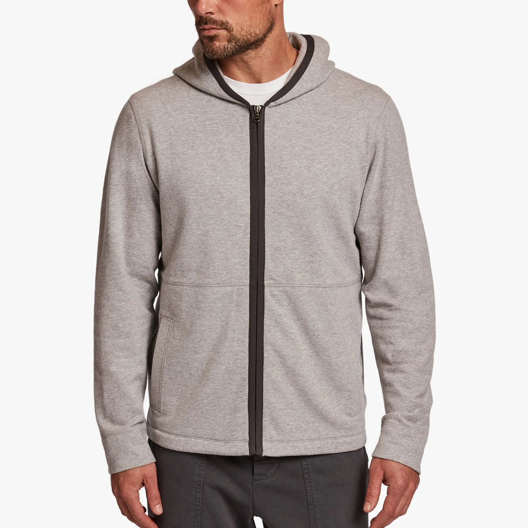 Cotton Fleece Zip Up Hoodie - Heather Grey sold by James Perse
