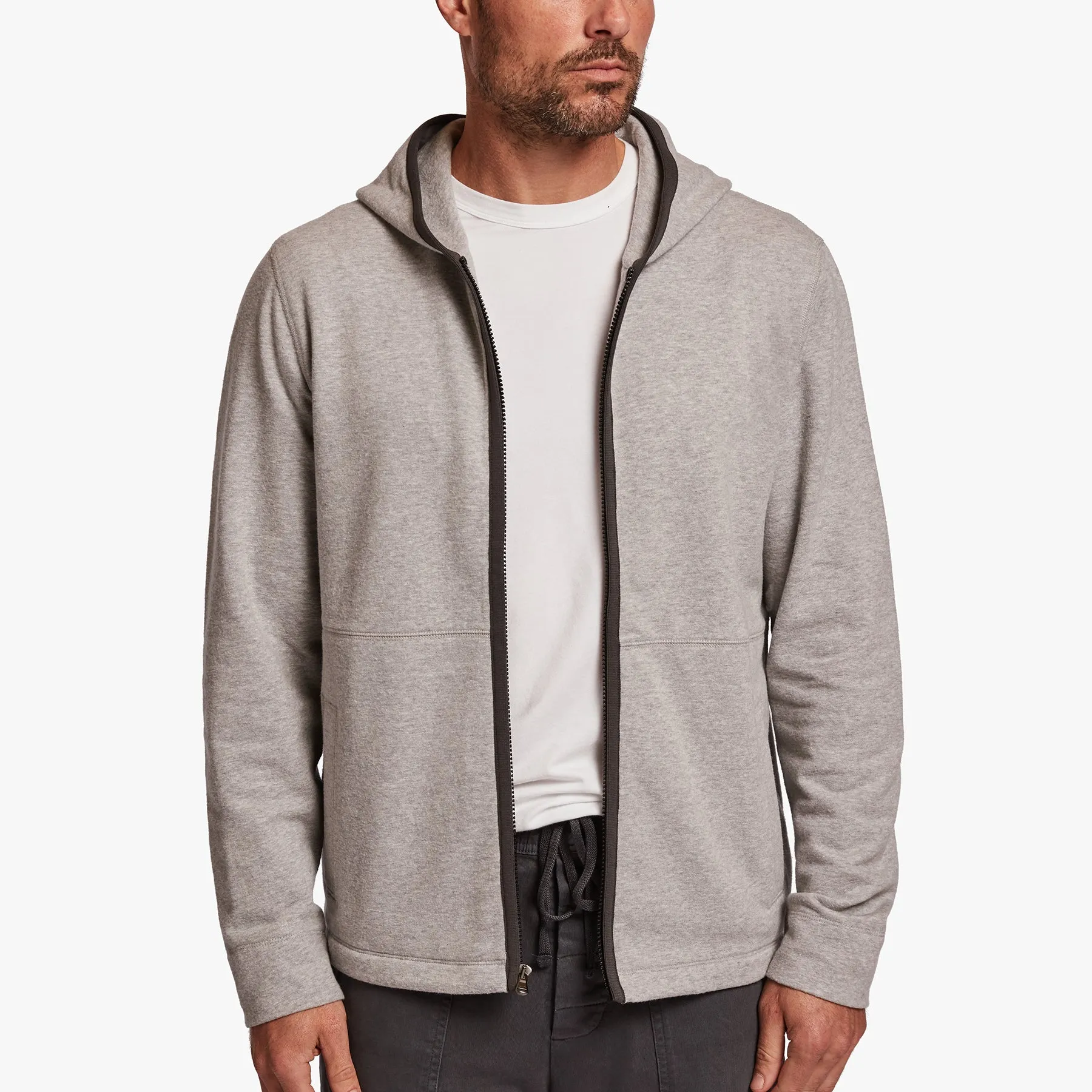 Cotton Fleece Zip Up Hoodie - Heather Grey sold by James Perse product image thumbnail 2