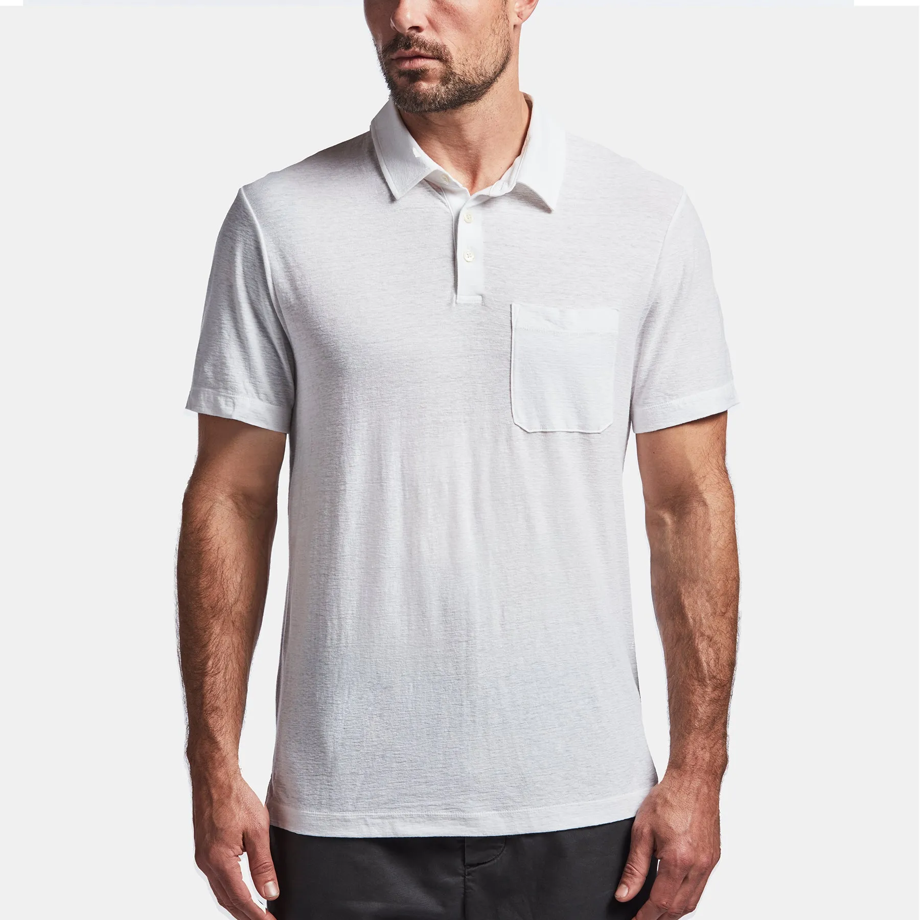 Cotton Linen Jersey Pocket Polo - White sold by James Perse