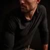 Brushed Stretch Jersey Long Sleeve Polo - Black sold by James Perse