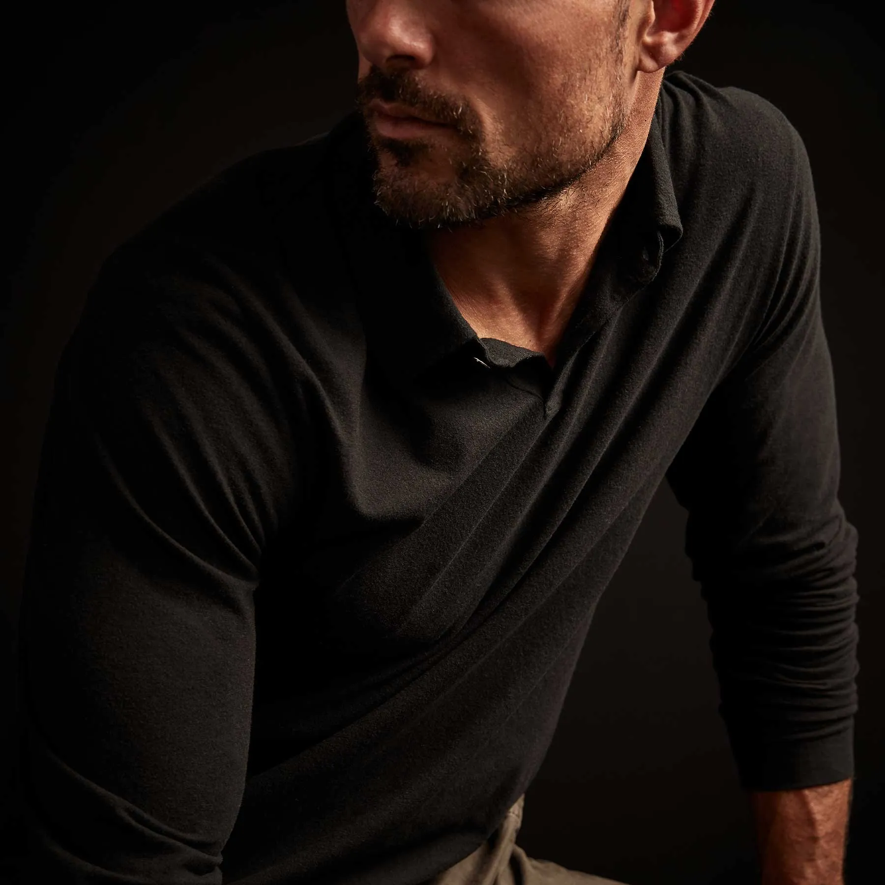 Brushed Stretch Jersey Long Sleeve Polo - Black sold by James Perse product image thumbnail 3