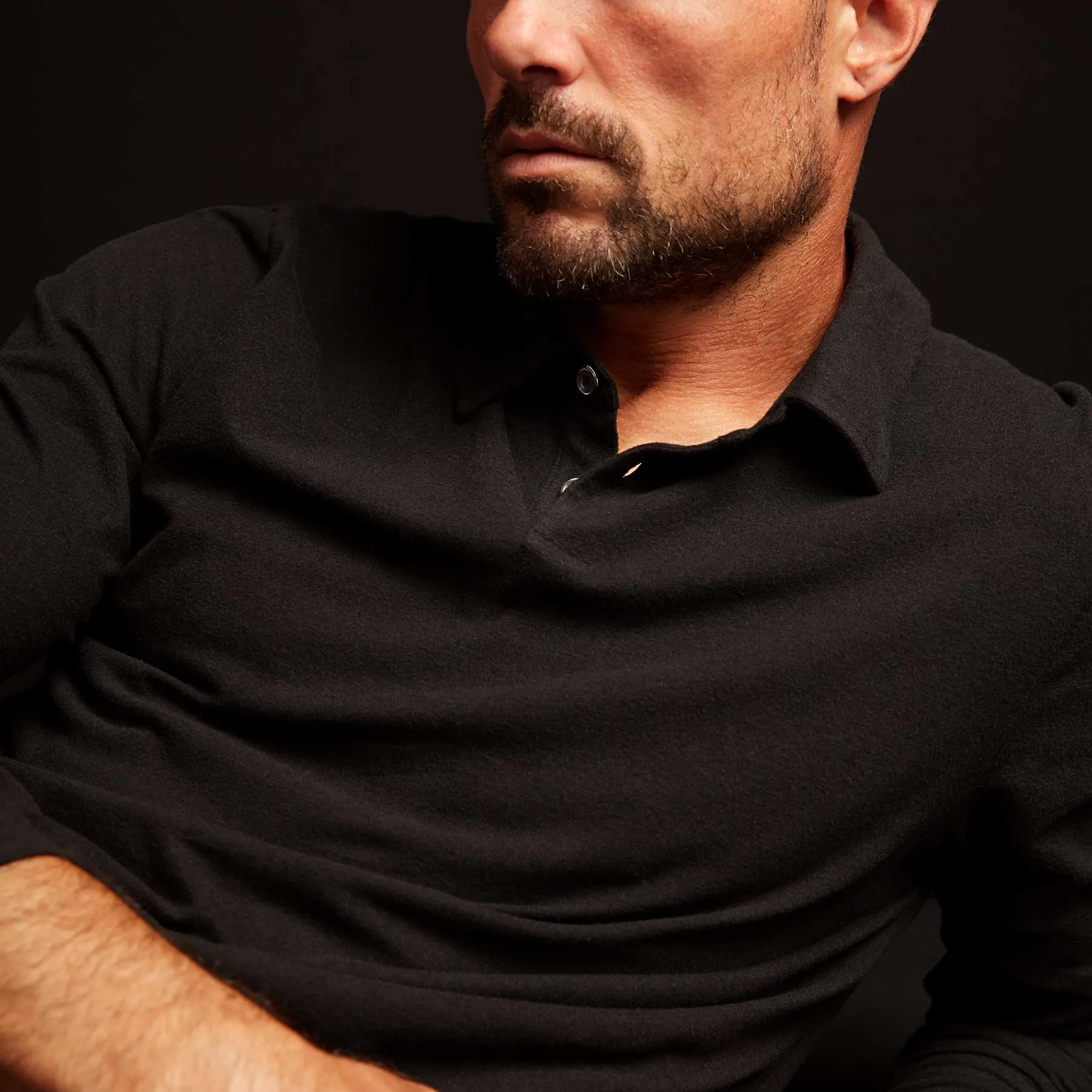 Brushed Stretch Jersey Long Sleeve Polo - Black sold by James Perse product image thumbnail 2