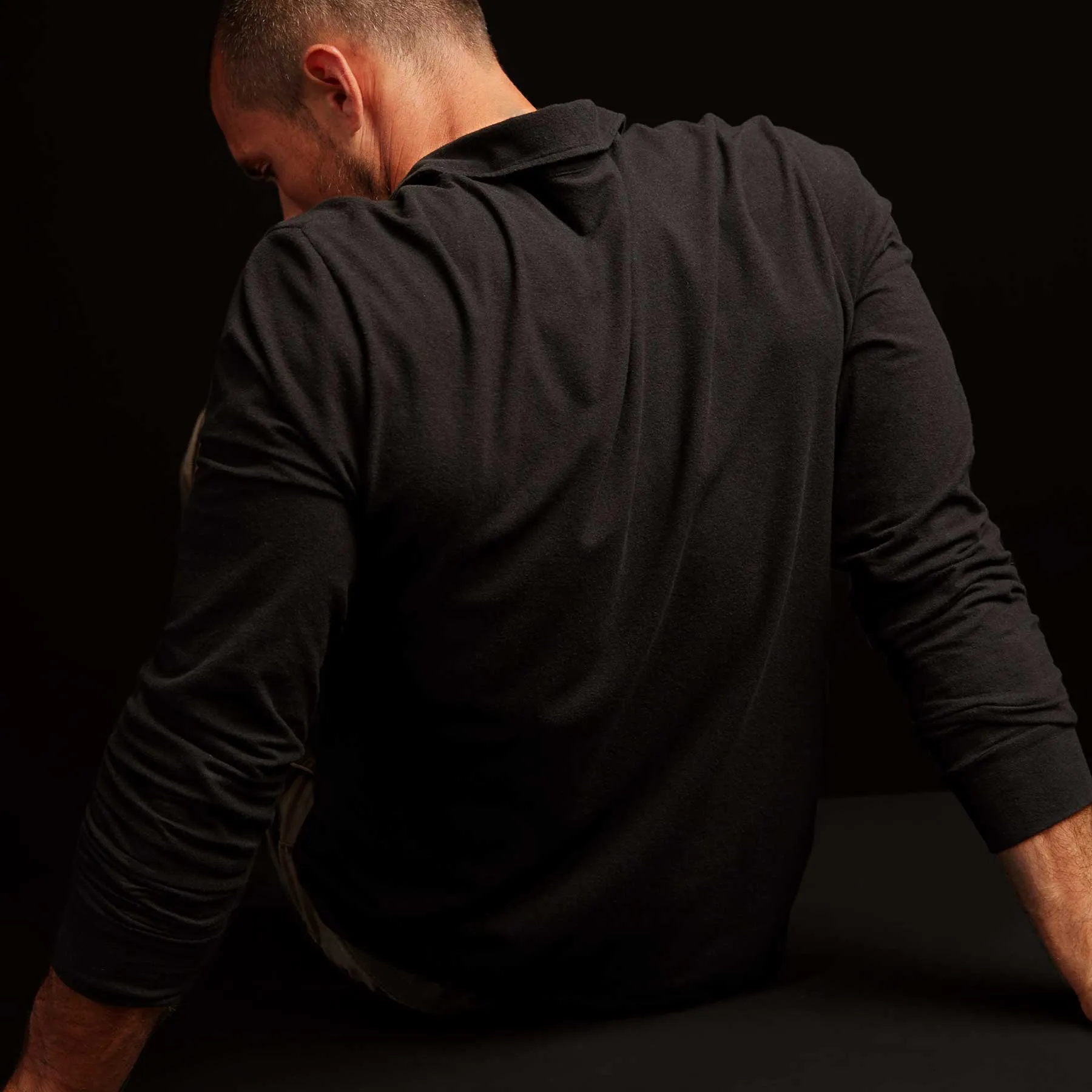 Brushed Stretch Jersey Long Sleeve Polo - Black sold by James Perse product image thumbnail 4