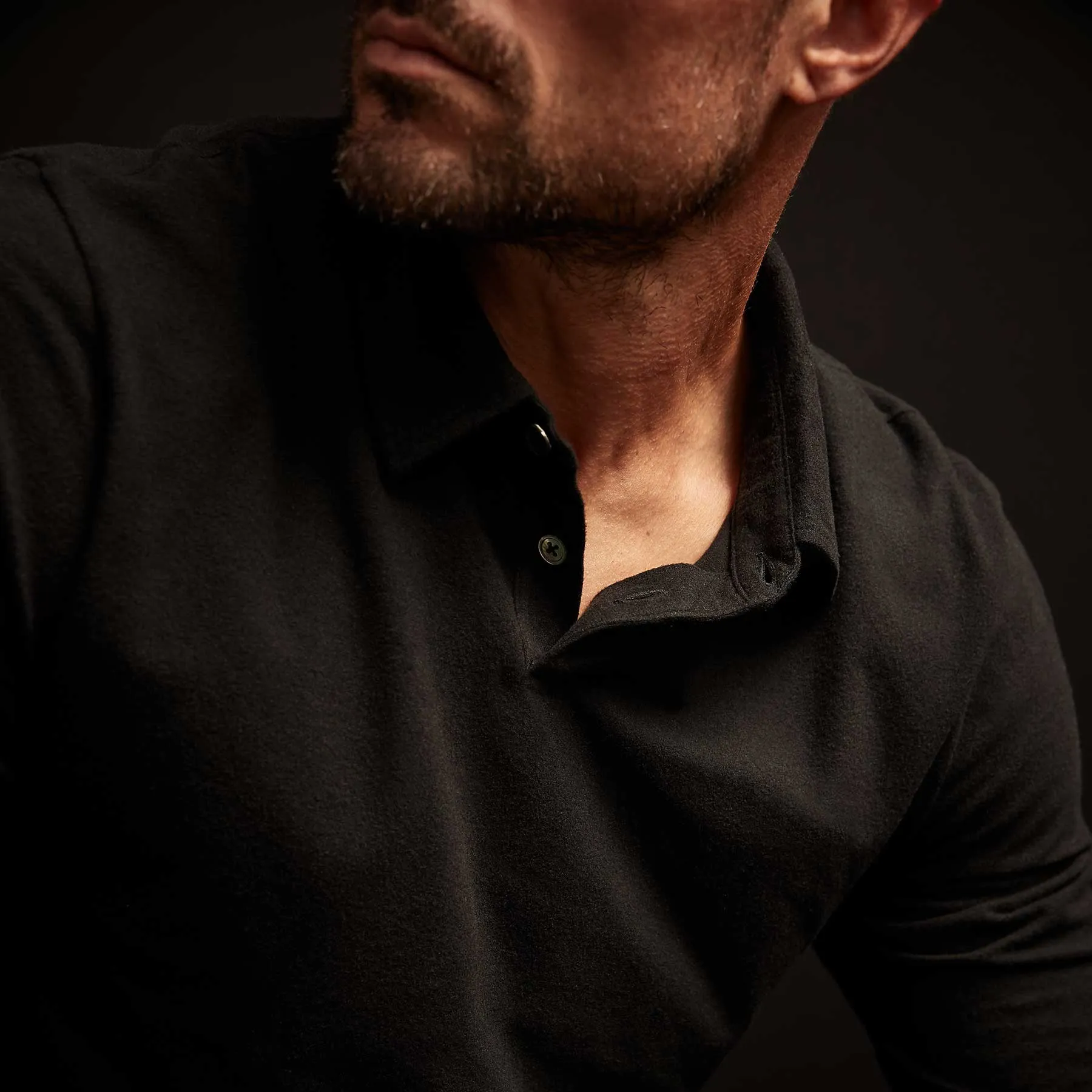 Brushed Stretch Jersey Long Sleeve Polo - Black sold by James Perse