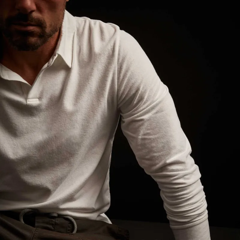 Brushed Stretch Jersey Long Sleeve Polo - White sold by James Perse