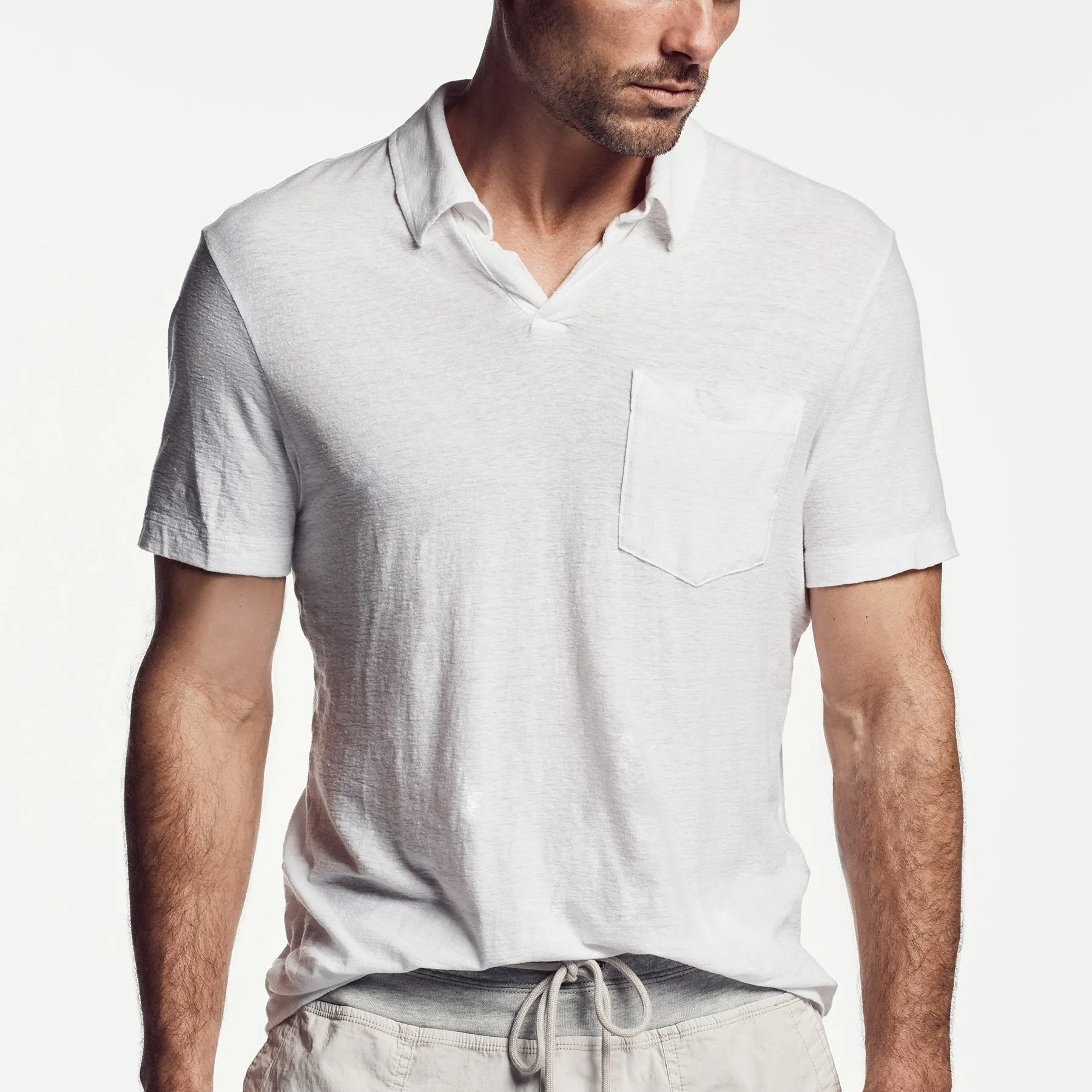 Cotton Linen Pocket Polo - White sold by James Perse