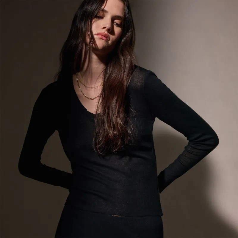 Cotton Cashmere Blend Deep V Tee - Black sold by James Perse