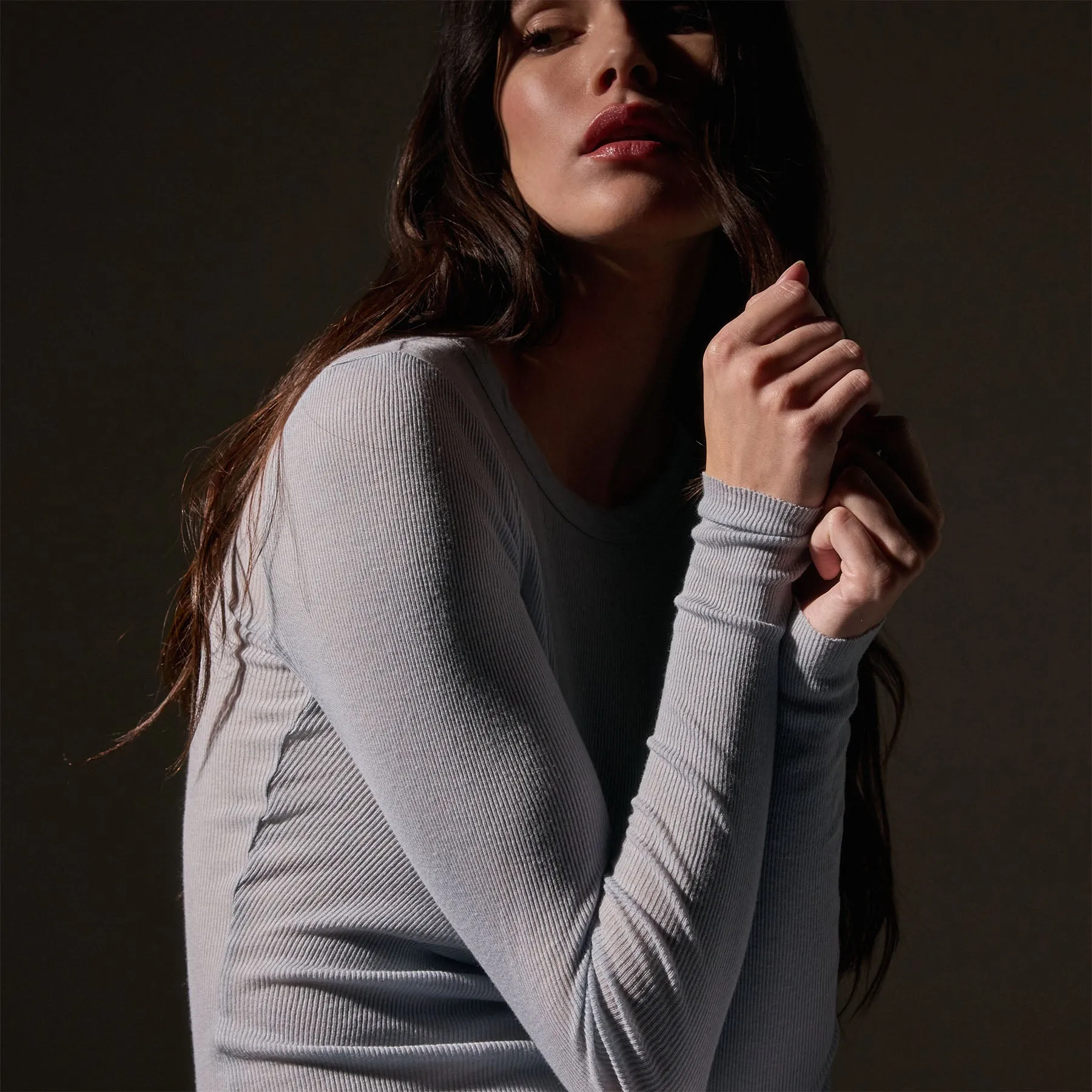 Cotton Cashmere Blend Ribbed Long Sleeve Crew - Grey Glacier sold by James Perse product image thumbnail 2