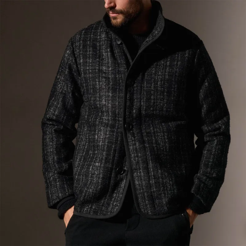 Wool Blend Plaid Car Coat - Black/Grey Plaid sold by James Perse