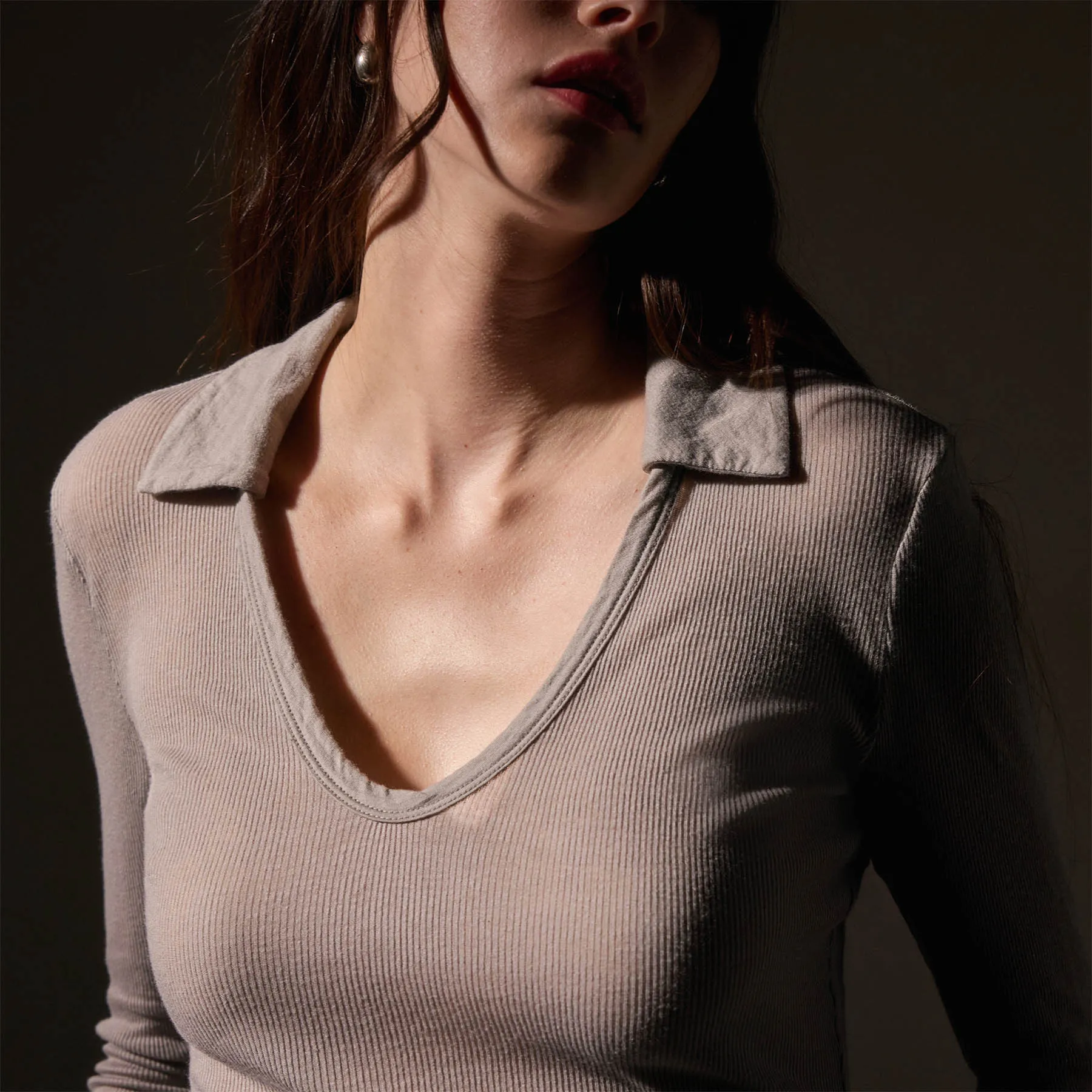 Cotton Cashmere Rib Open Polo - Dapple sold by James Perse product image thumbnail 2