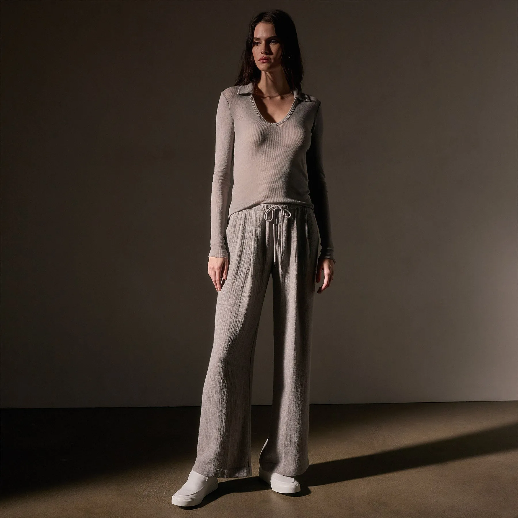 Cotton Cashmere Rib Open Polo - Dapple sold by James Perse product image thumbnail 3