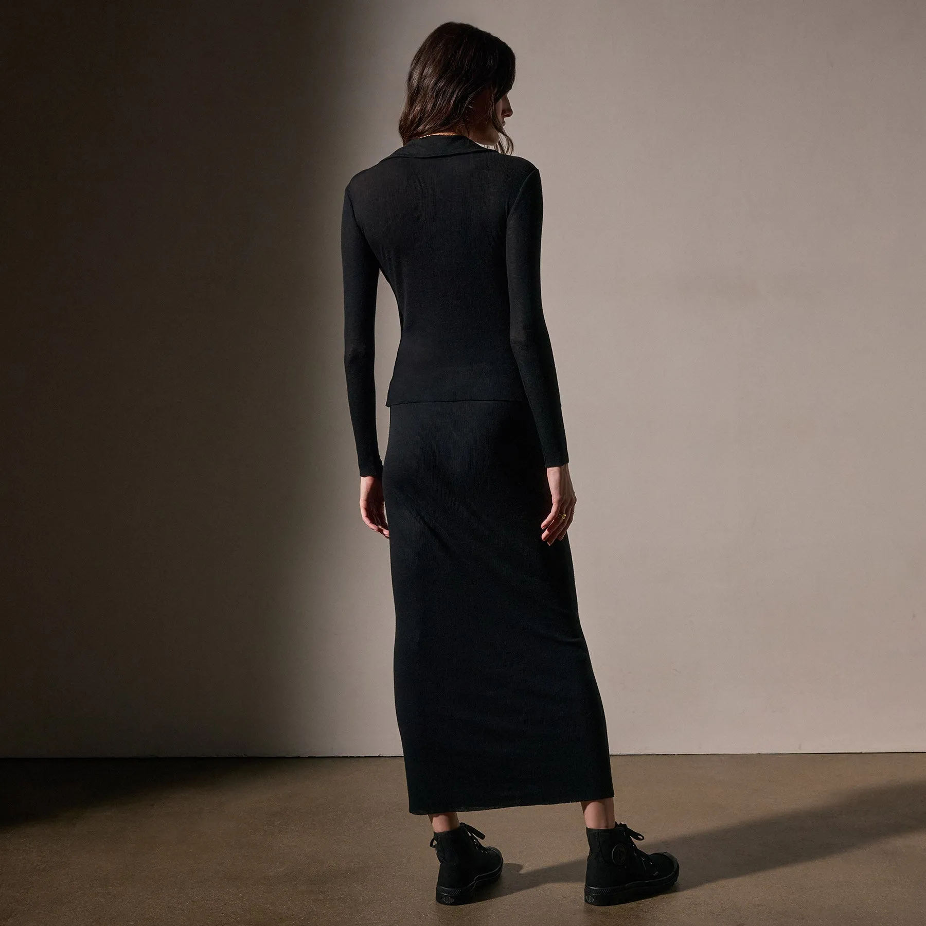 Cotton Cashmere Rib Open Polo - Black sold by James Perse product image thumbnail 4