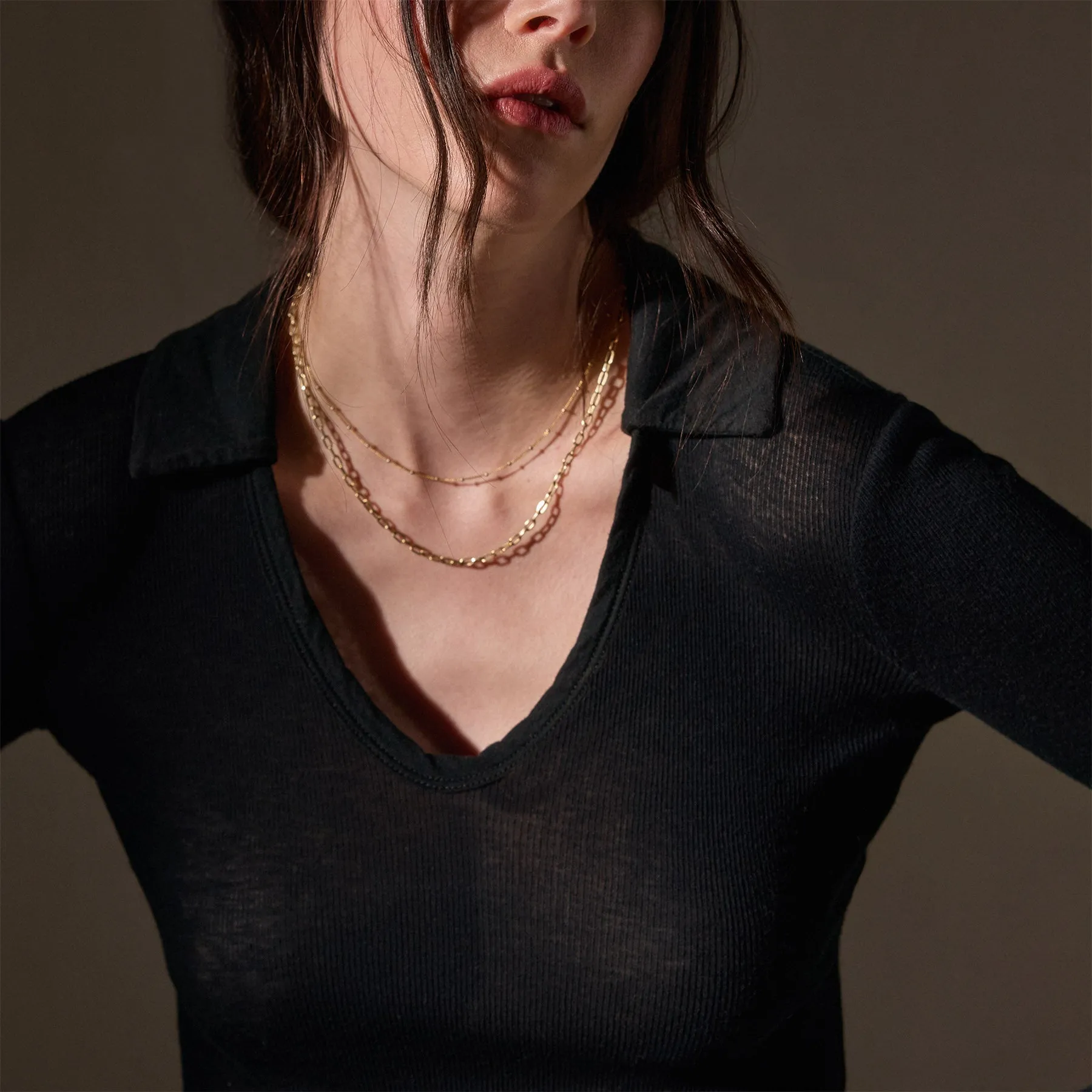 Cotton Cashmere Rib Open Polo - Black sold by James Perse product image thumbnail 2