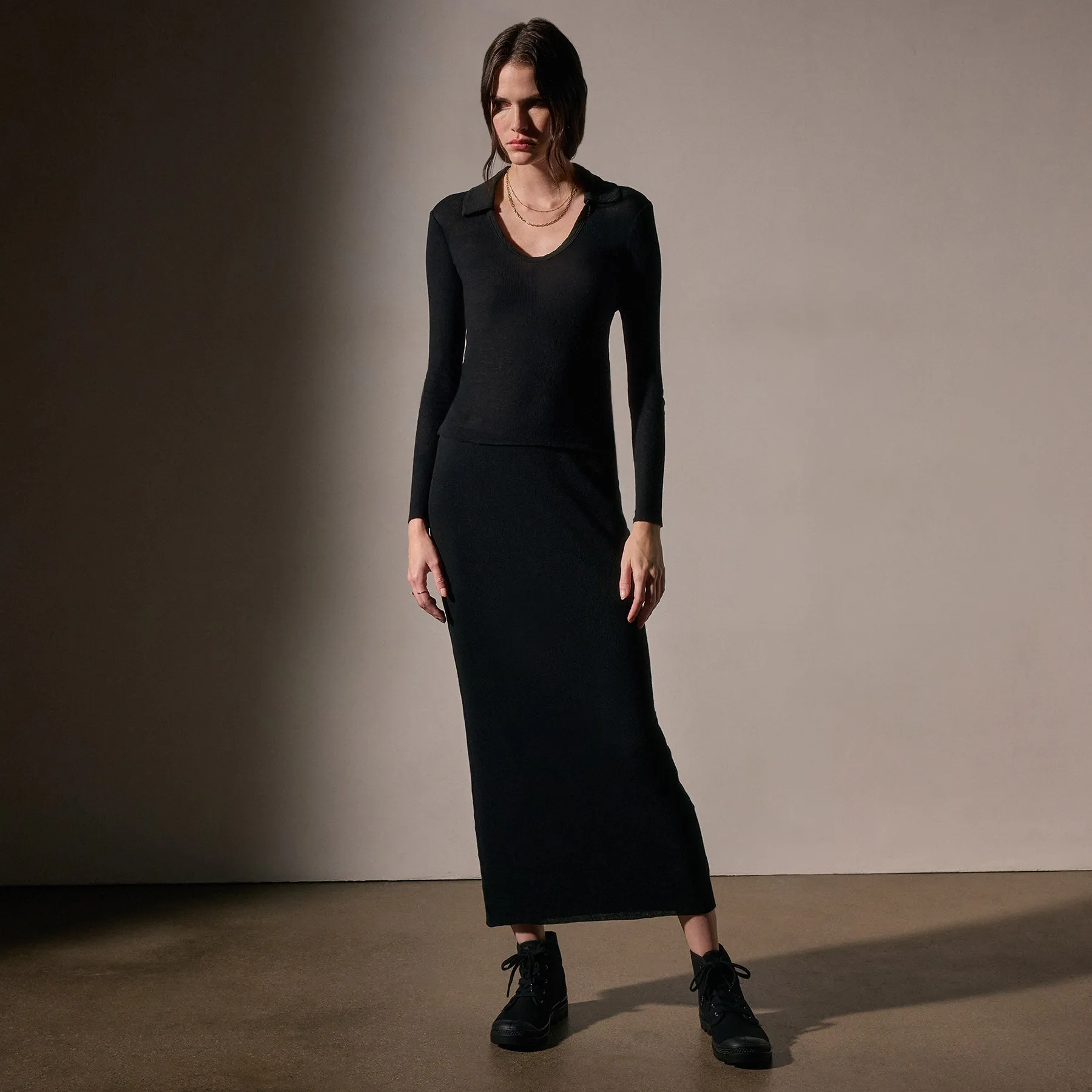 Cotton Cashmere Rib Open Polo - Black sold by James Perse product image thumbnail 3