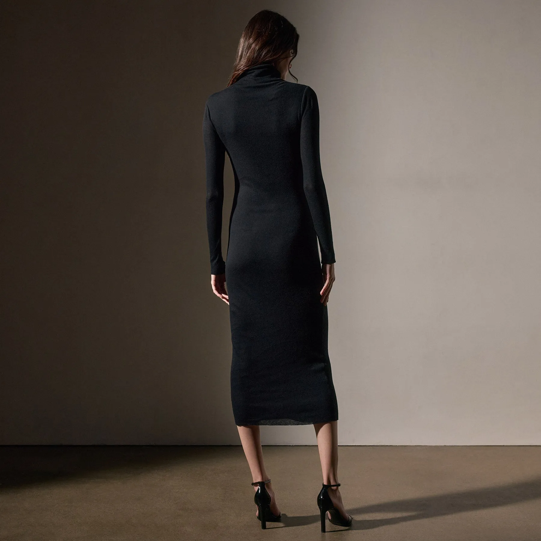 Cotton Cashmere Blend Rib Funnel Neck Dress - Black sold by James Perse product image thumbnail 4