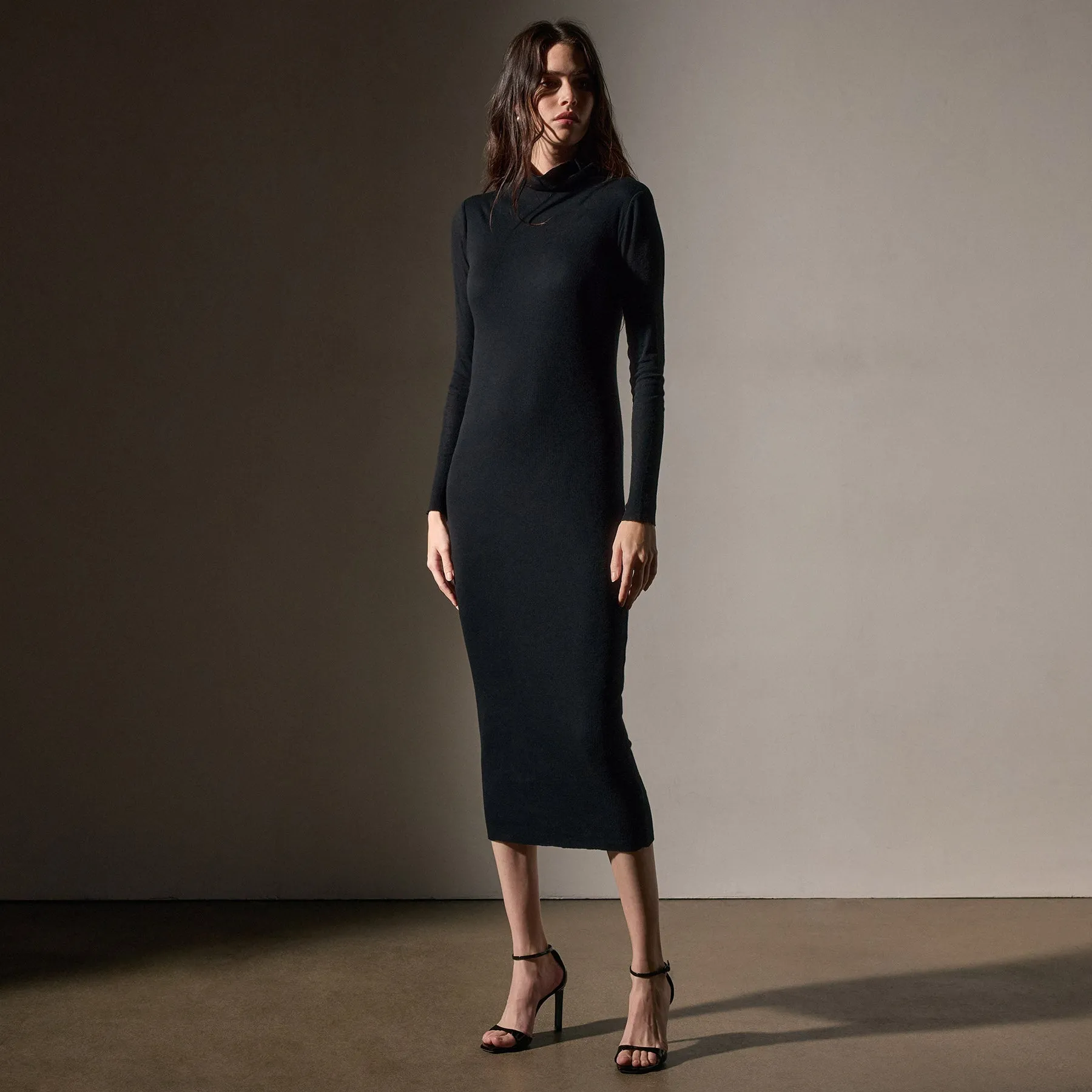 Cotton Cashmere Blend Rib Funnel Neck Dress - Black sold by James Perse product image thumbnail 3