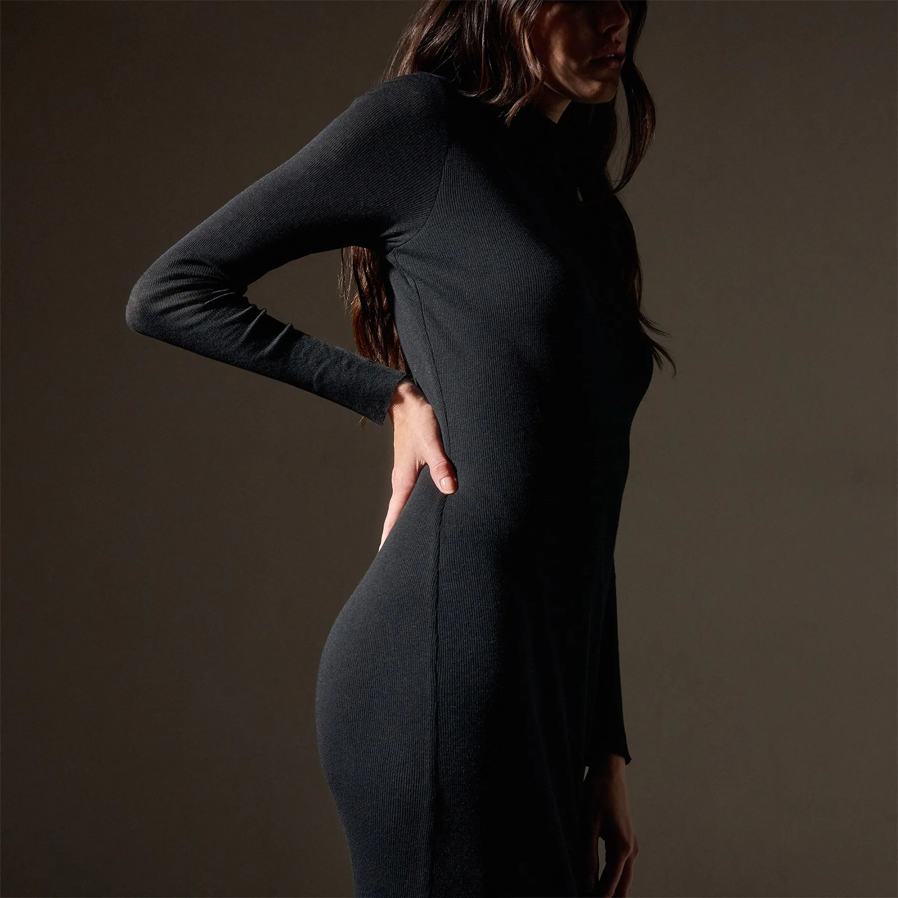 Cotton Cashmere Blend Rib Funnel Neck Dress - Black sold by James Perse product image thumbnail 2