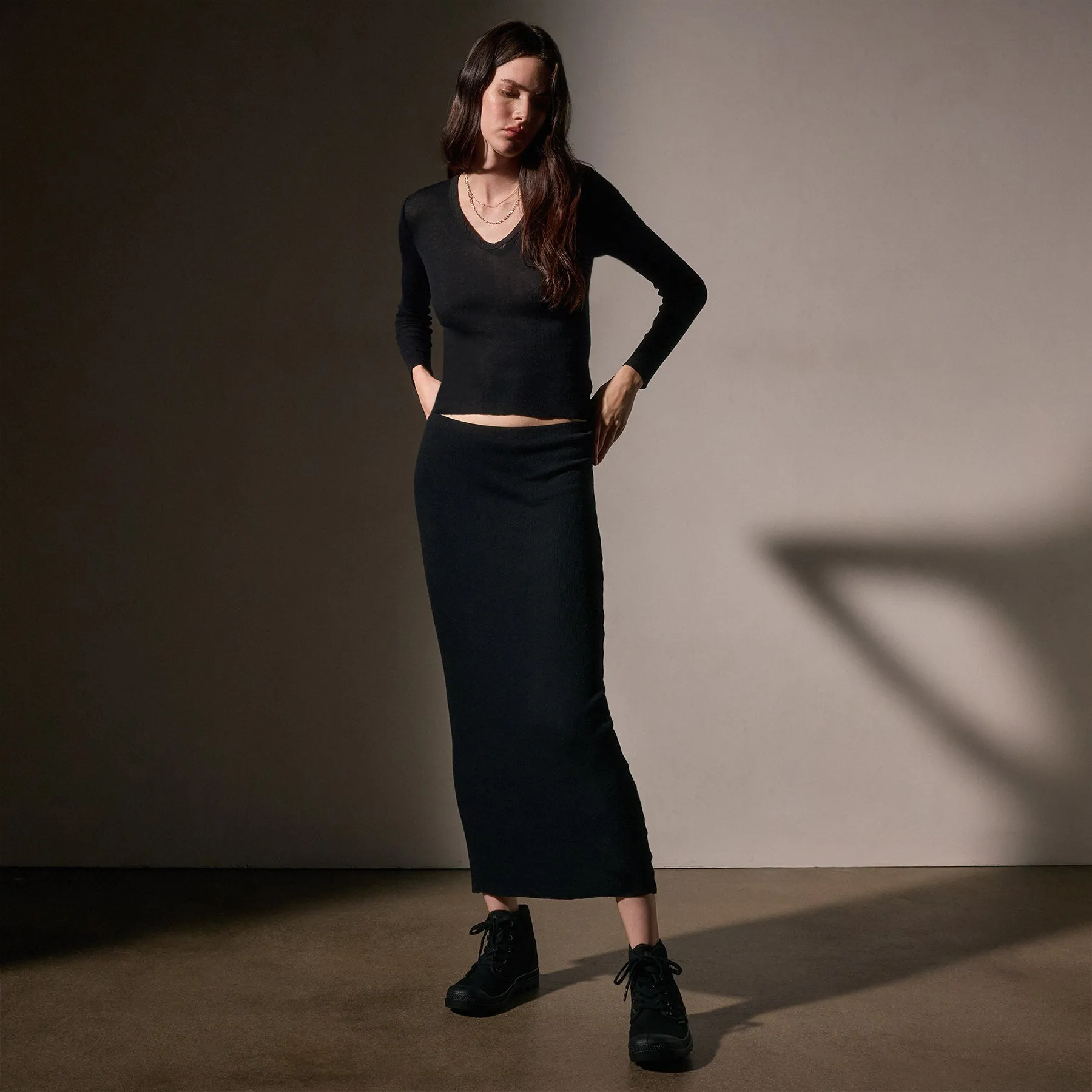 Cotton Cashmere Blend Rib Skirt - Black sold by James Perse