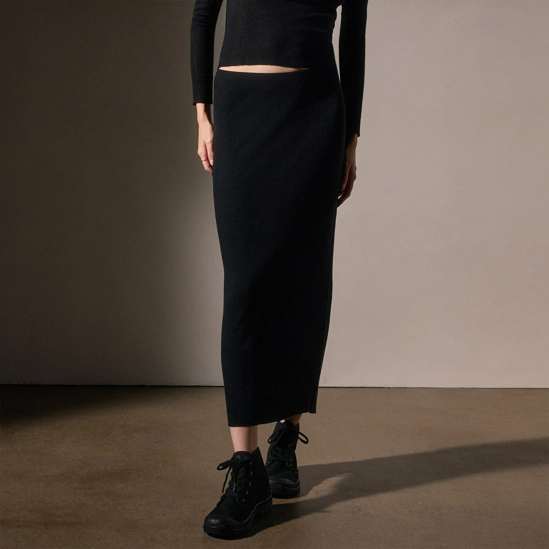 Cotton Cashmere Blend Rib Skirt - Black sold by James Perse product image thumbnail 2