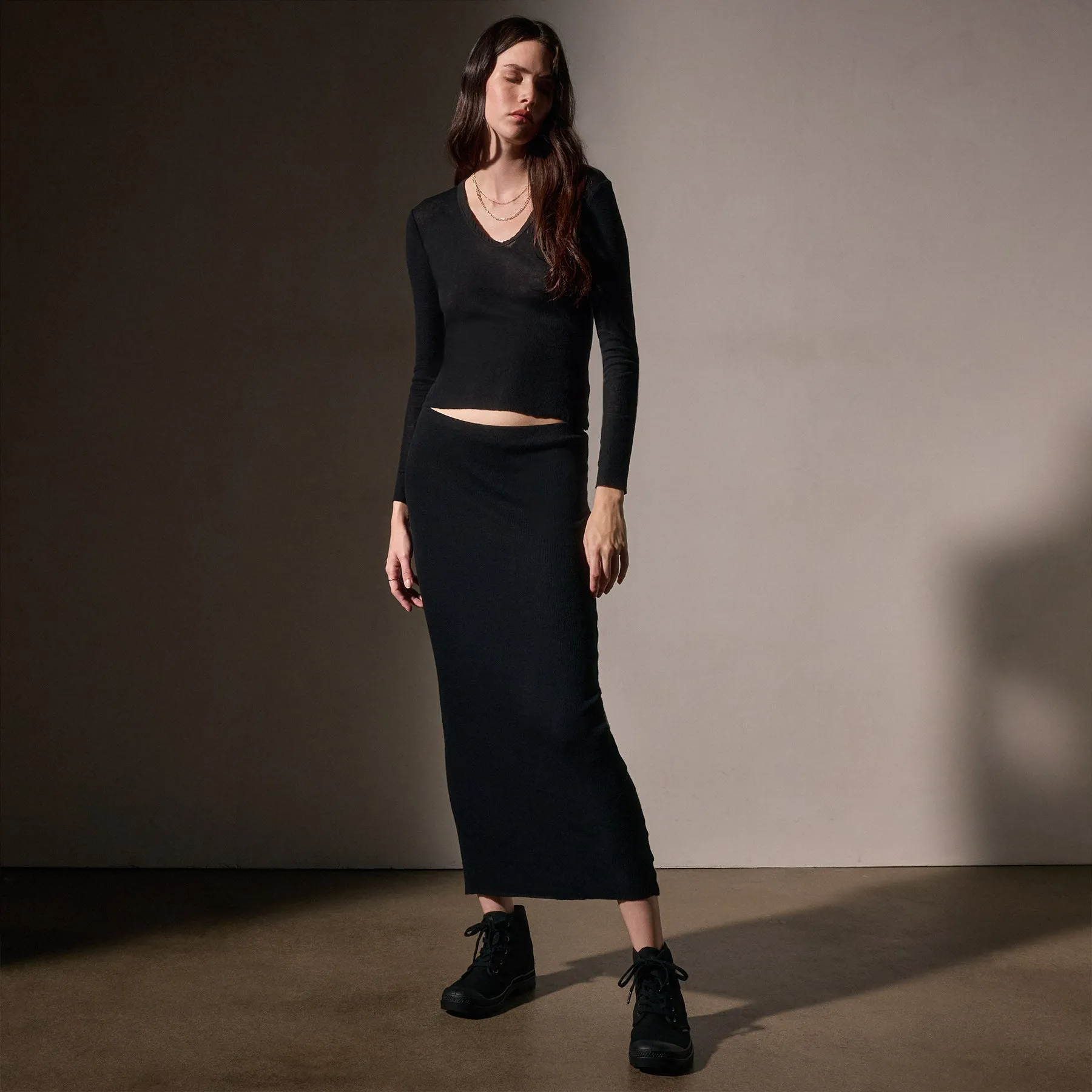 Cotton Cashmere Blend Rib Skirt - Black sold by James Perse product image thumbnail 3