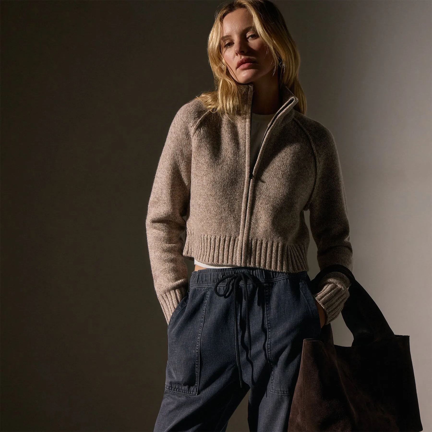 Cashmere Marled Zip Up - Stone Marl sold by James Perse product image thumbnail 3