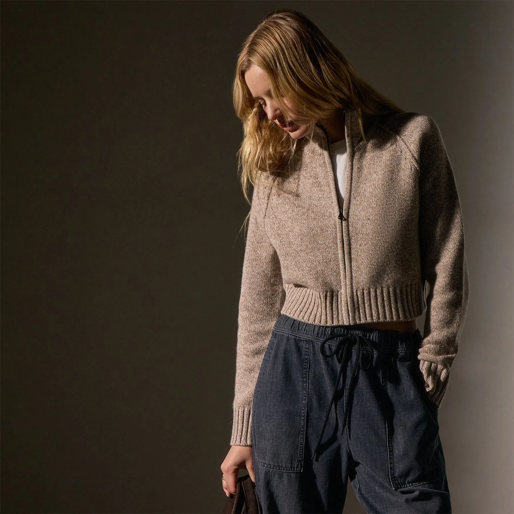 Cashmere Marled Zip Up - Stone Marl sold by James Perse