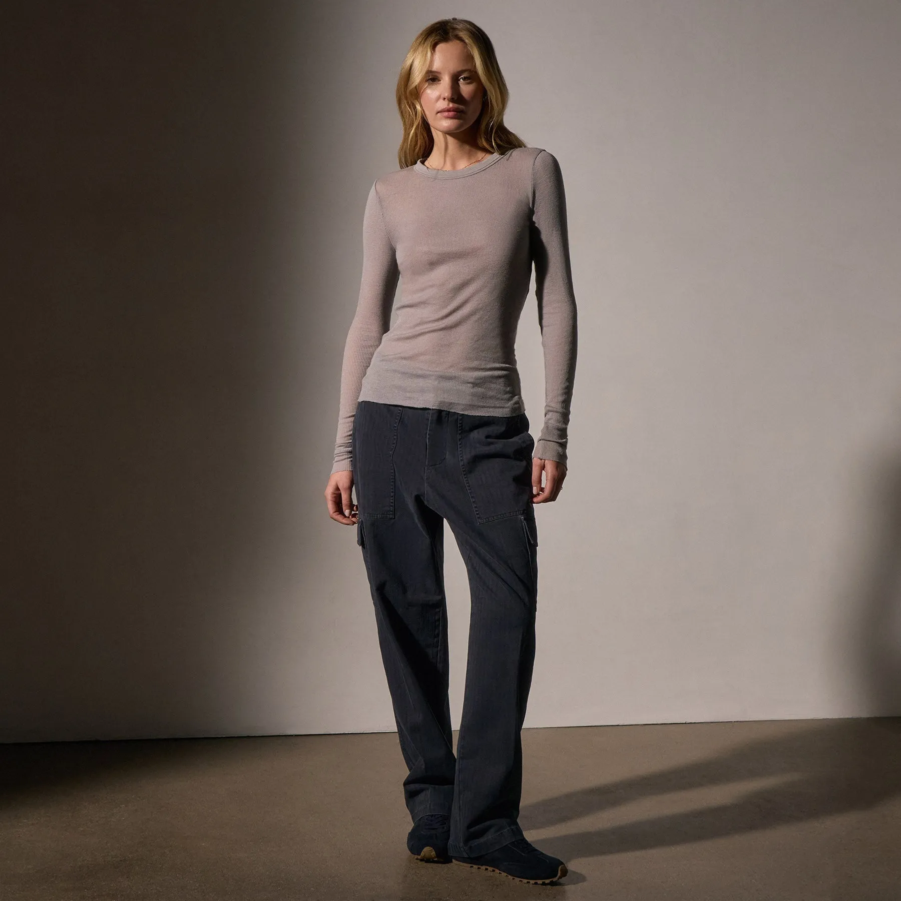 Cotton Cashmere Blend Ribbed Long Sleeve Crew - Dapple sold by James Perse product image thumbnail 3