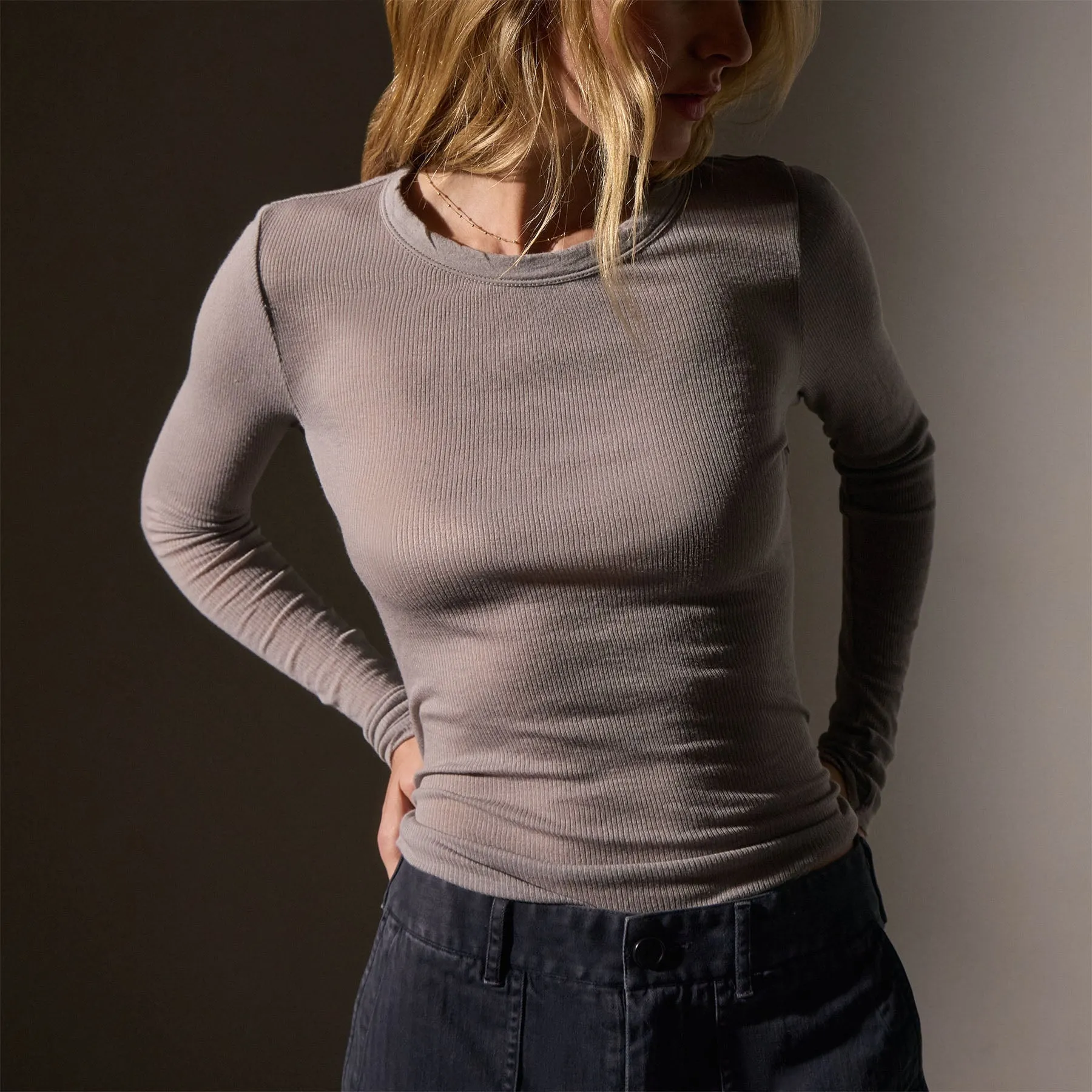 Cotton Cashmere Blend Ribbed Long Sleeve Crew - Dapple sold by James Perse product image thumbnail 2