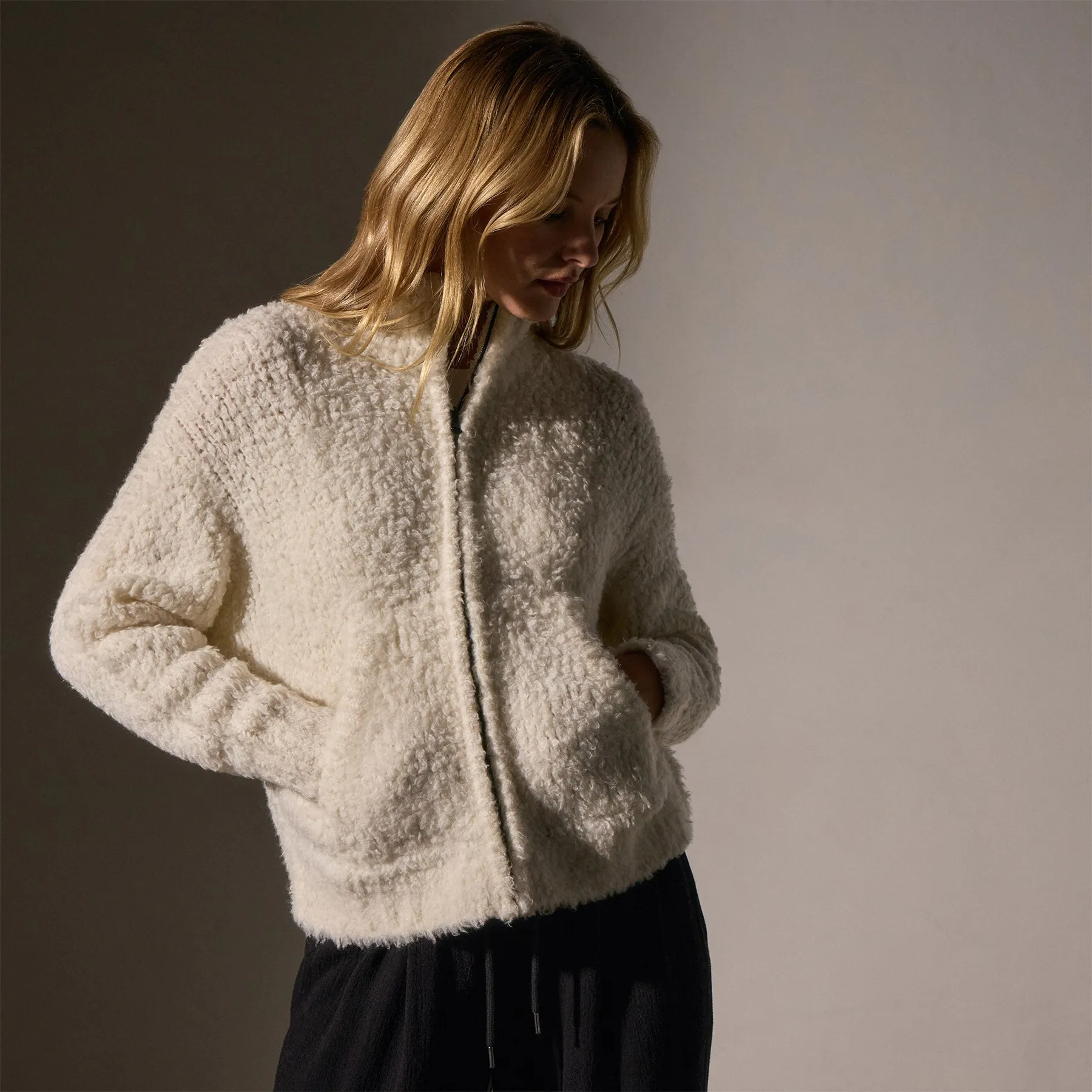 Cloud Knit Cashmere Zip Up - Ivory sold by James Perse