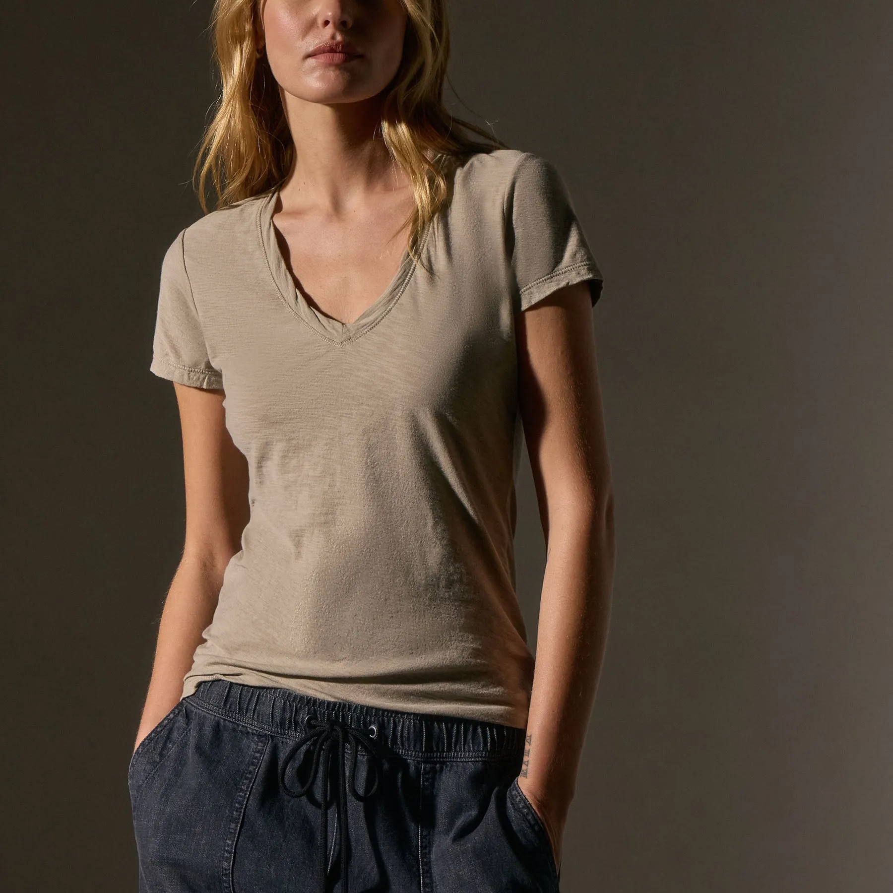 Sheer Slub Casual V Neck - Overcast sold by James Perse