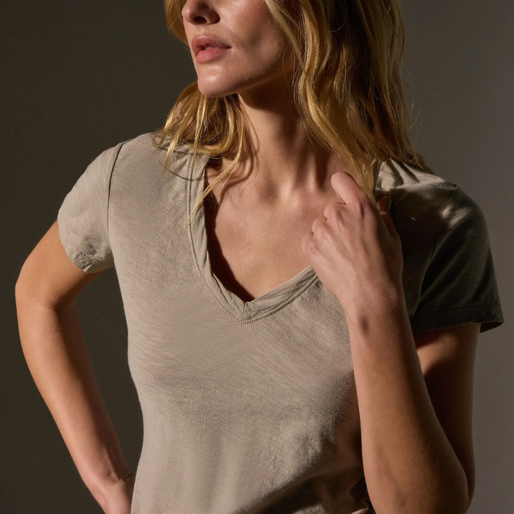 Sheer Slub Casual V Neck - Overcast sold by James Perse product image thumbnail 2