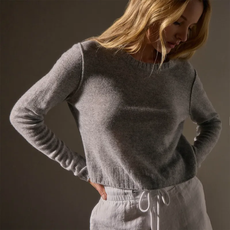 Soft Featherweight Cashmere Cropped Sweater - Light Heather Grey sold by James Perse