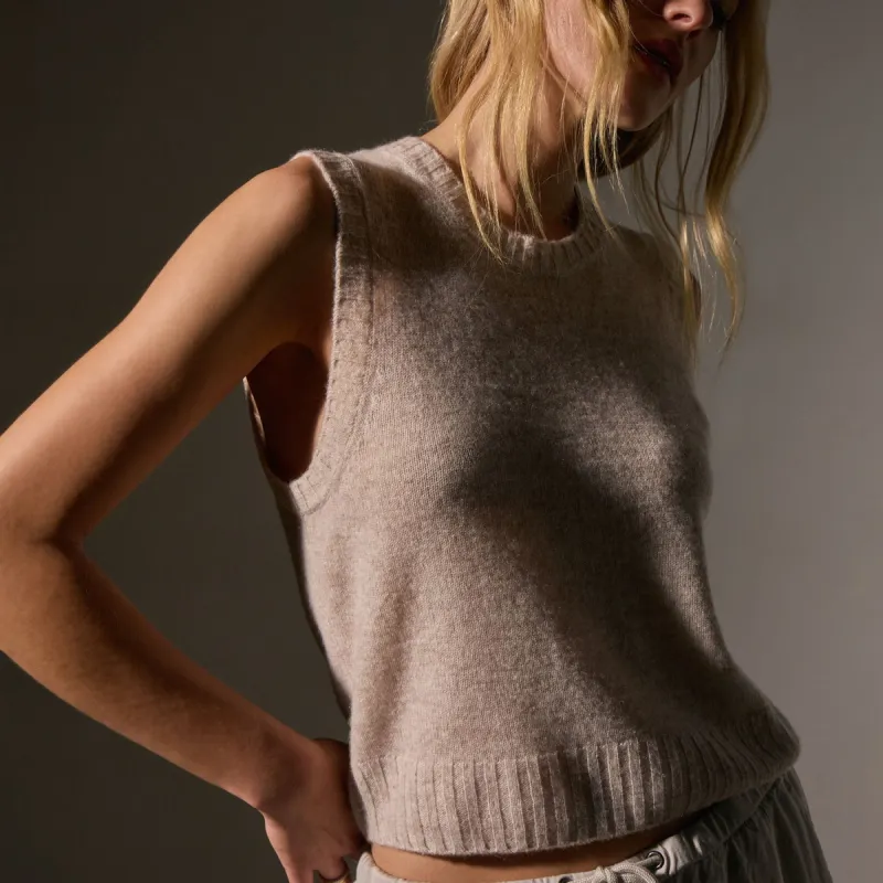 Soft Featherweight Cashmere Vest - Light Beige sold by James Perse