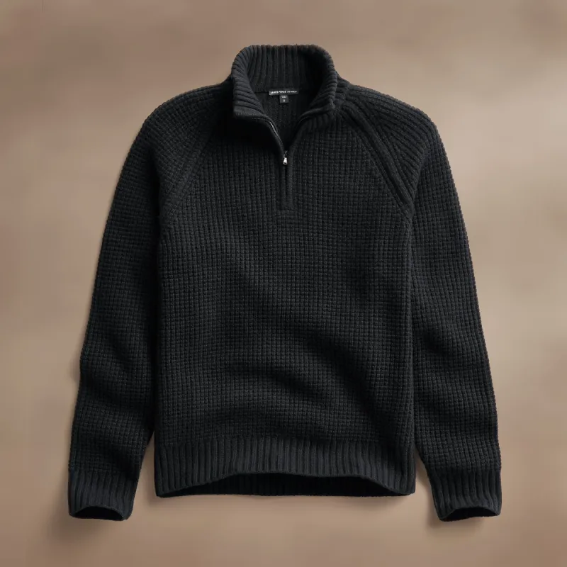 Waffle Knit Half Zip - Black sold by James Perse