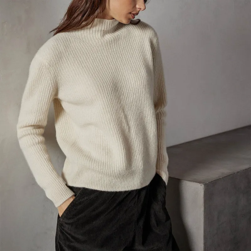 Rib Cashmere Funnel Neck Sweater - Ivory sold by James Perse