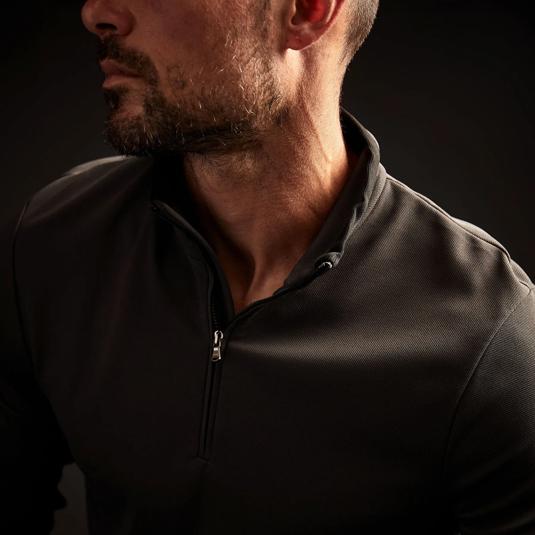 Performance Pique Zip Tee - Slate/Black sold by James Perse