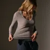 Cotton Cashmere Blend Deep V Tee - Dapple sold by James Perse