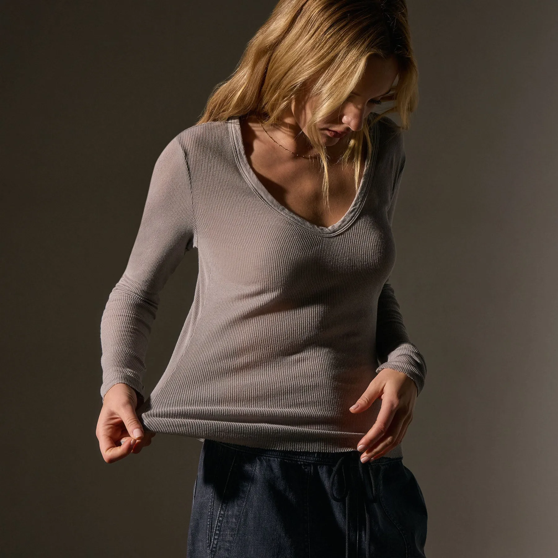 Cotton Cashmere Blend Deep V Tee - Dapple sold by James Perse product image thumbnail 2