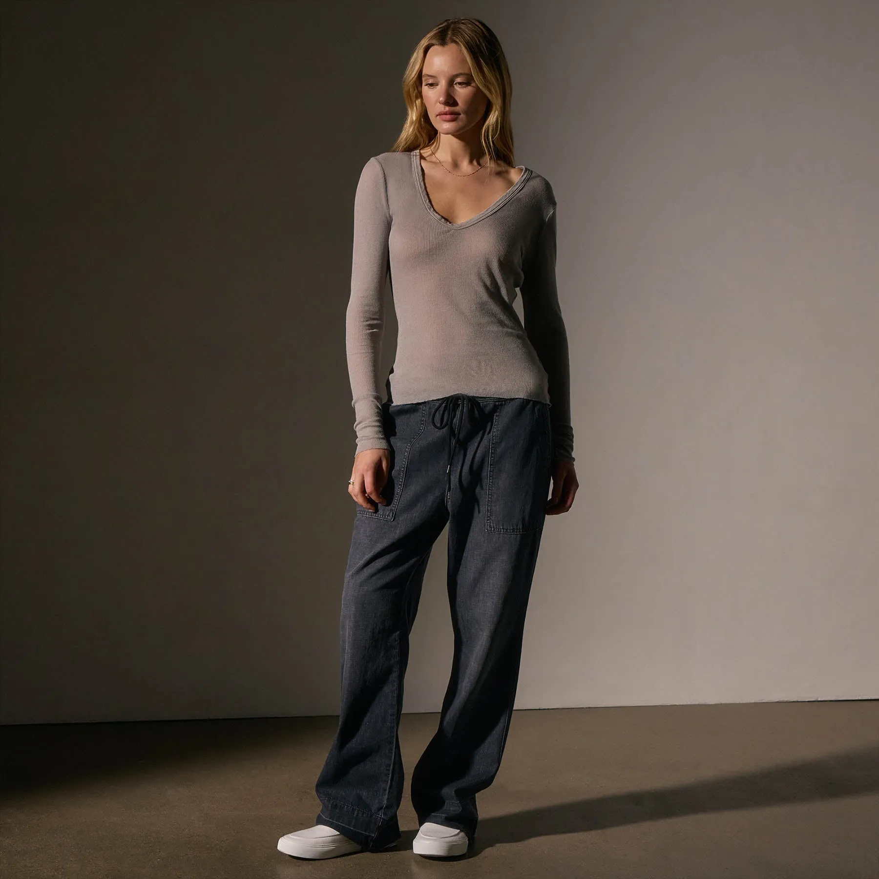 Cotton Cashmere Blend Deep V Tee - Dapple sold by James Perse product image thumbnail 3