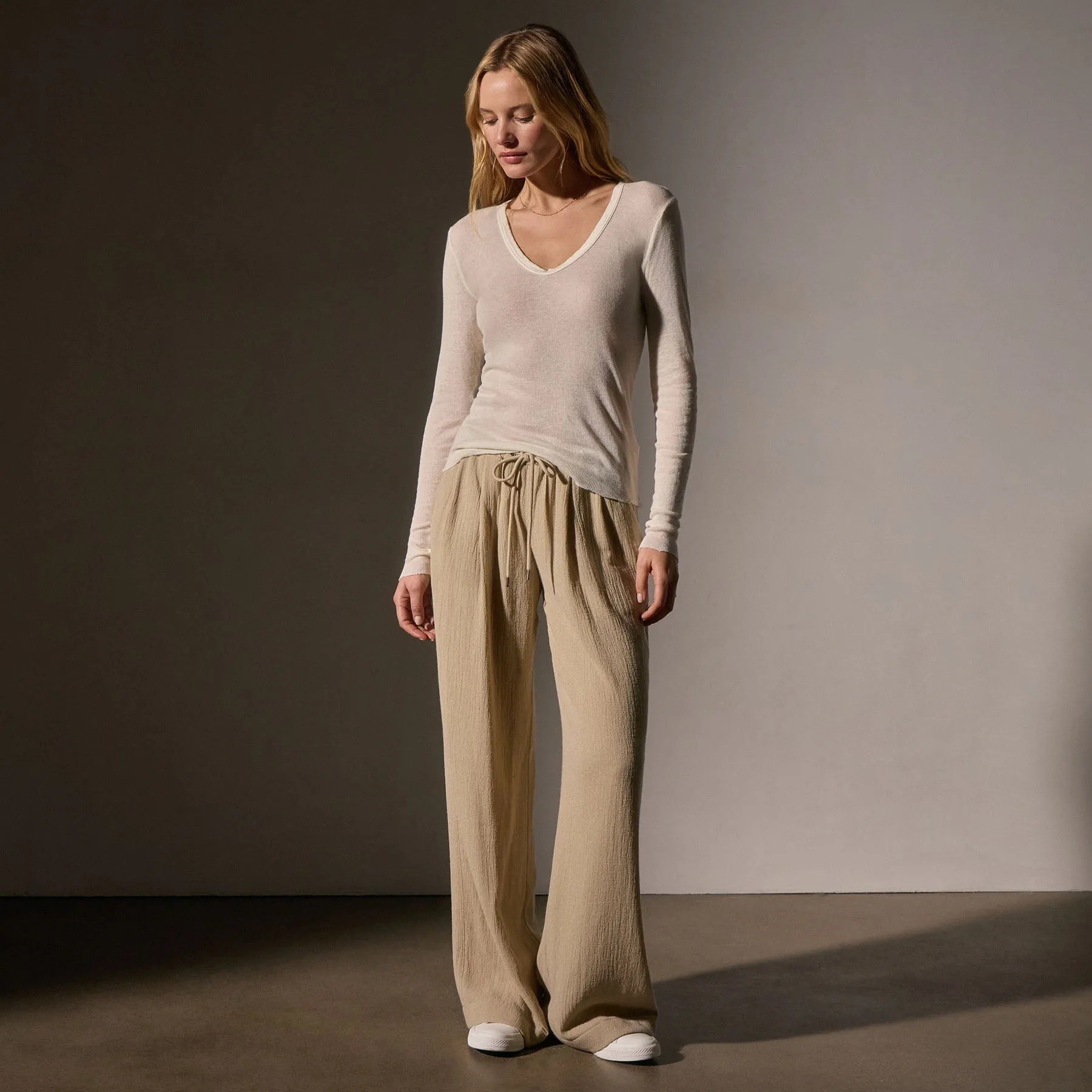 Cotton Cashmere Blend Deep V Tee - Ivory sold by James Perse product image thumbnail 3