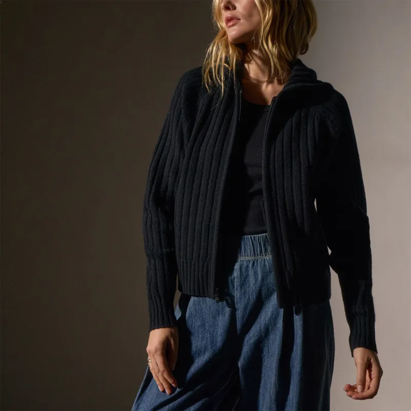 Cashmere Wide Ribbed Hoodie - Black sold by James Perse