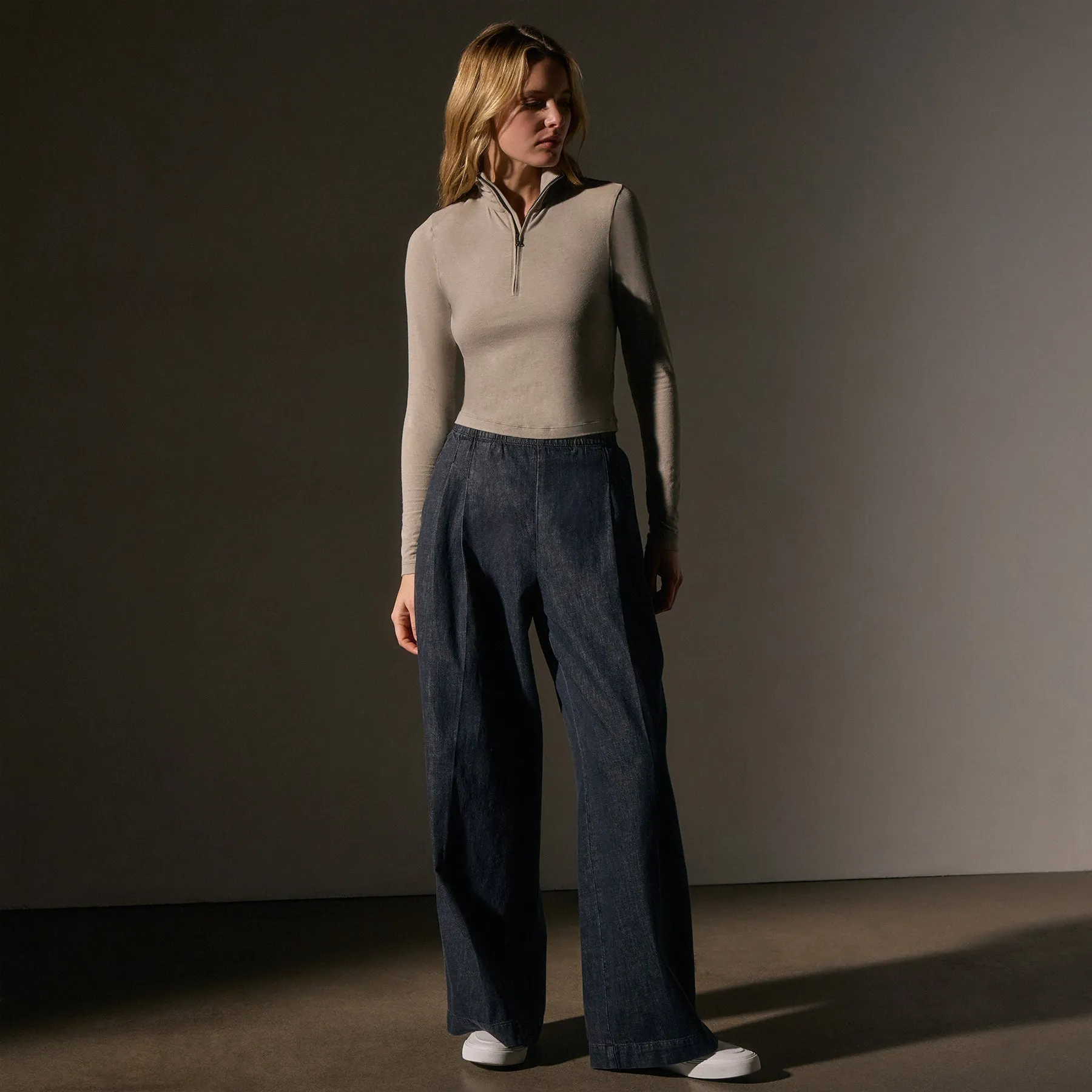 Cropped Long Sleeve Half Zip - Overcast sold by James Perse product image thumbnail 3