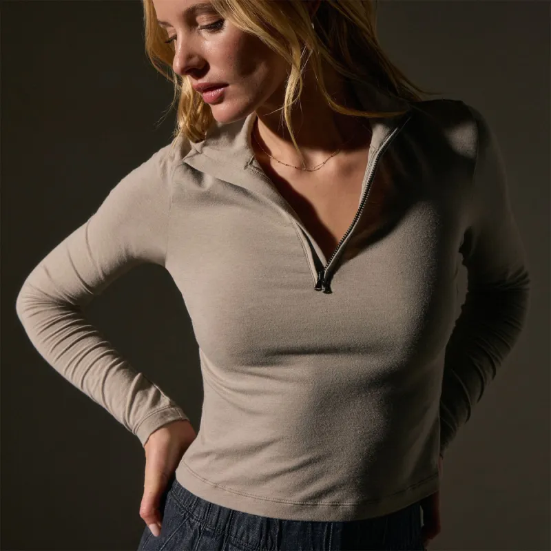 Cropped Long Sleeve Half Zip - Overcast sold by James Perse