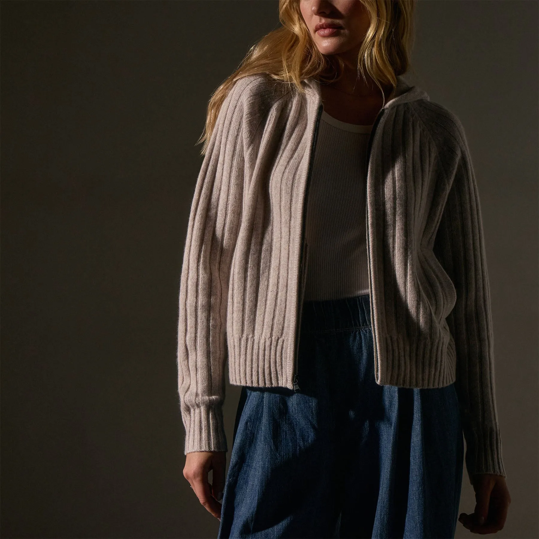 Cashmere Wide Ribbed Hoodie - Soft Beige sold by James Perse product image thumbnail 2